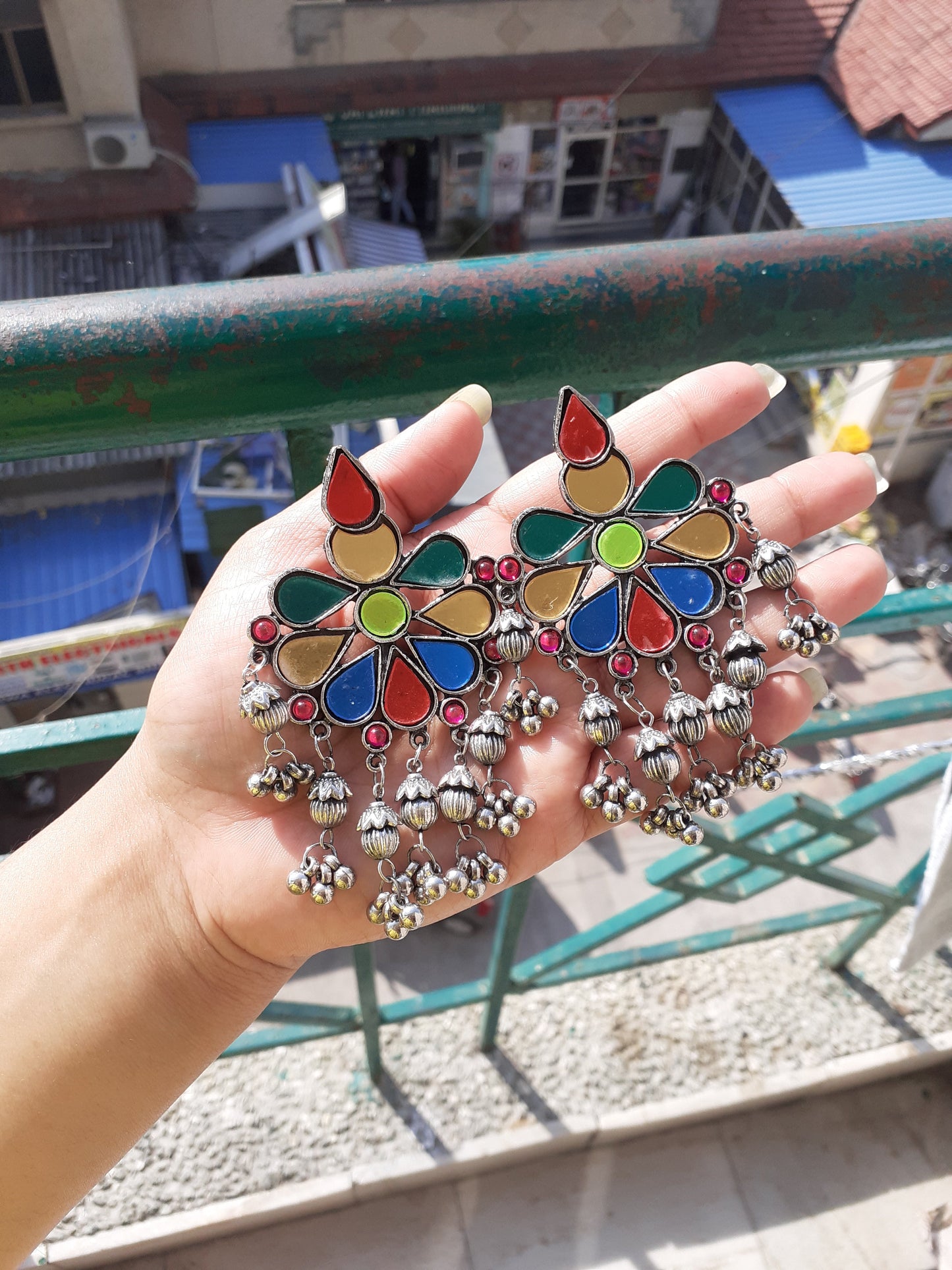 Shop mirror multicolour jhumka at Jewellery Lovers. Anti-tarnish, trendy & perfect for daily or festive wear. Free shipping available. jewellerylovers