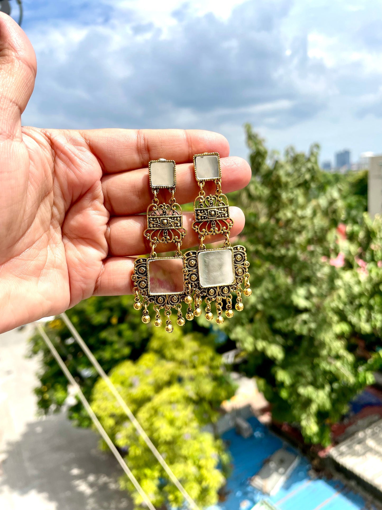 Shop double mirror studs at Jewellery Lovers. Anti-tarnish, trendy & perfect for daily or festive wear. Free shipping available. jewellerylovers