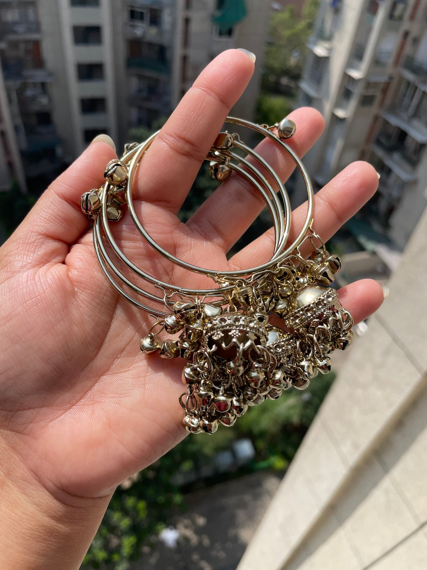 Golden jhumka bangle (set of 4) jewellerylovers