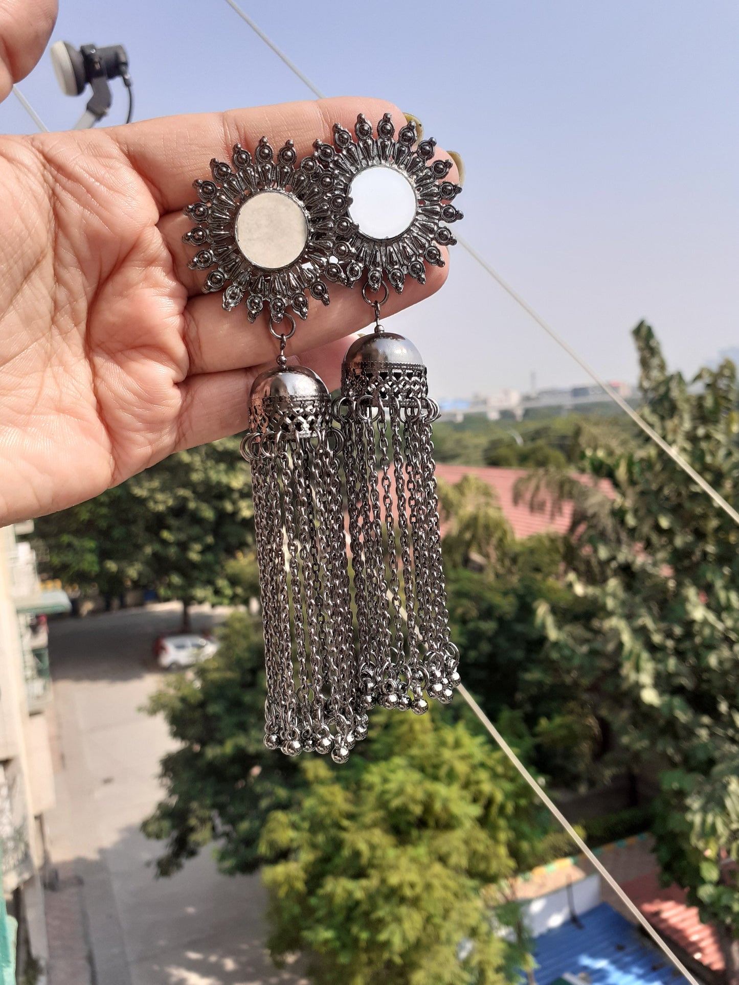 Shop black mirror earrings at Jewellery Lovers. Anti-tarnish, trendy & perfect for daily or festive wear. Free shipping available. jewellerylovers