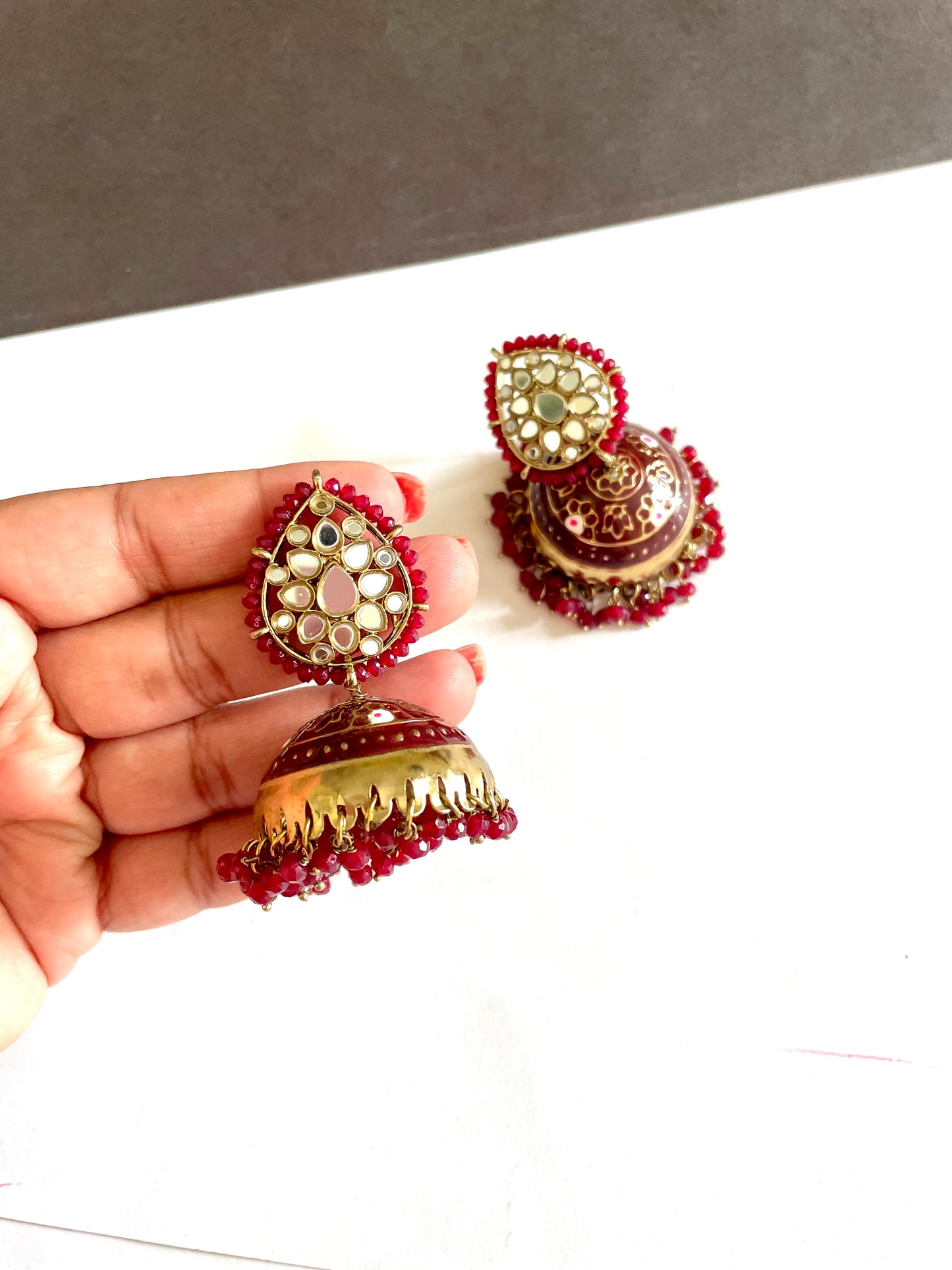 Mirror handpainted jhumka