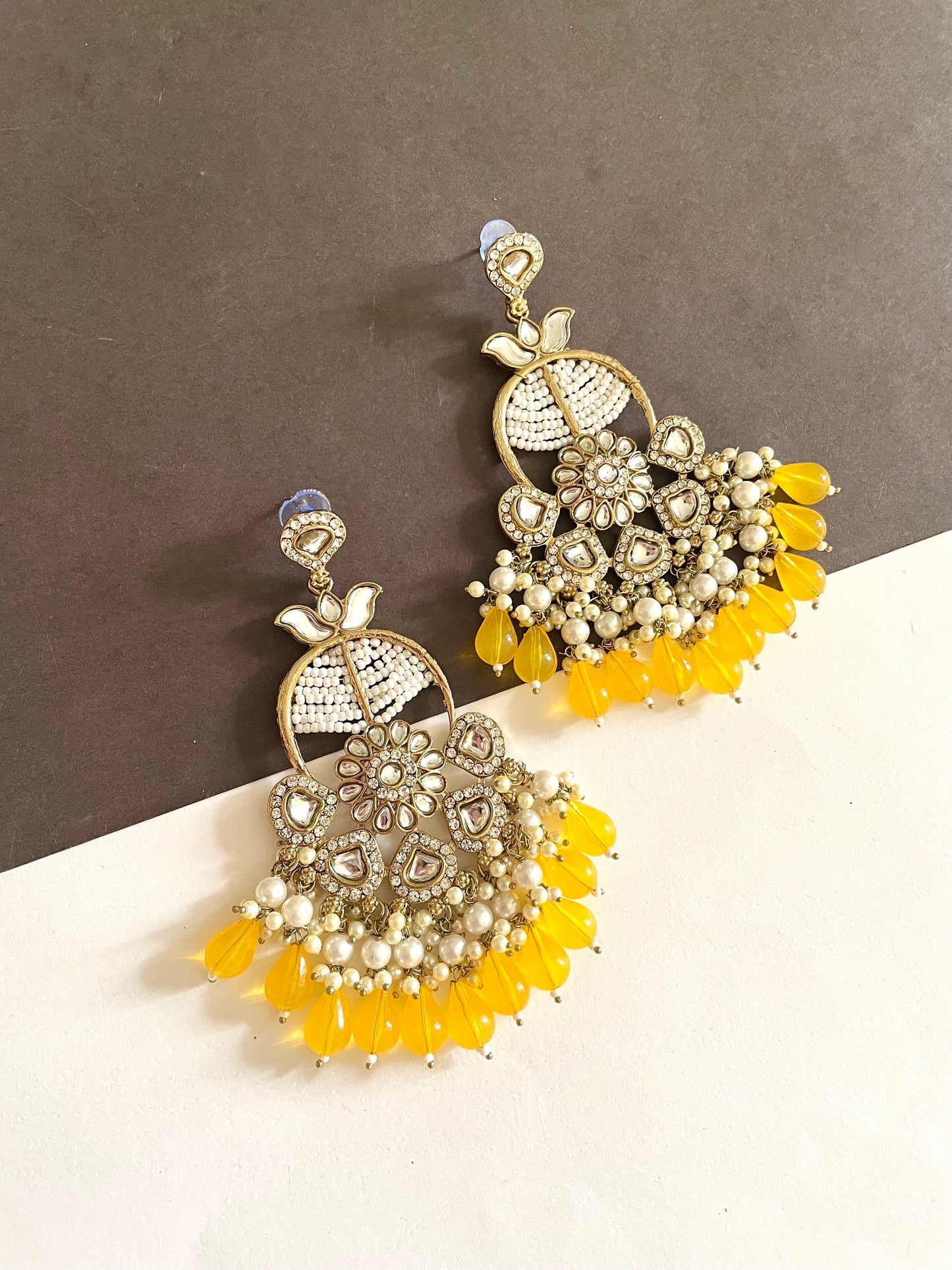 Flower kundan pearl earrings