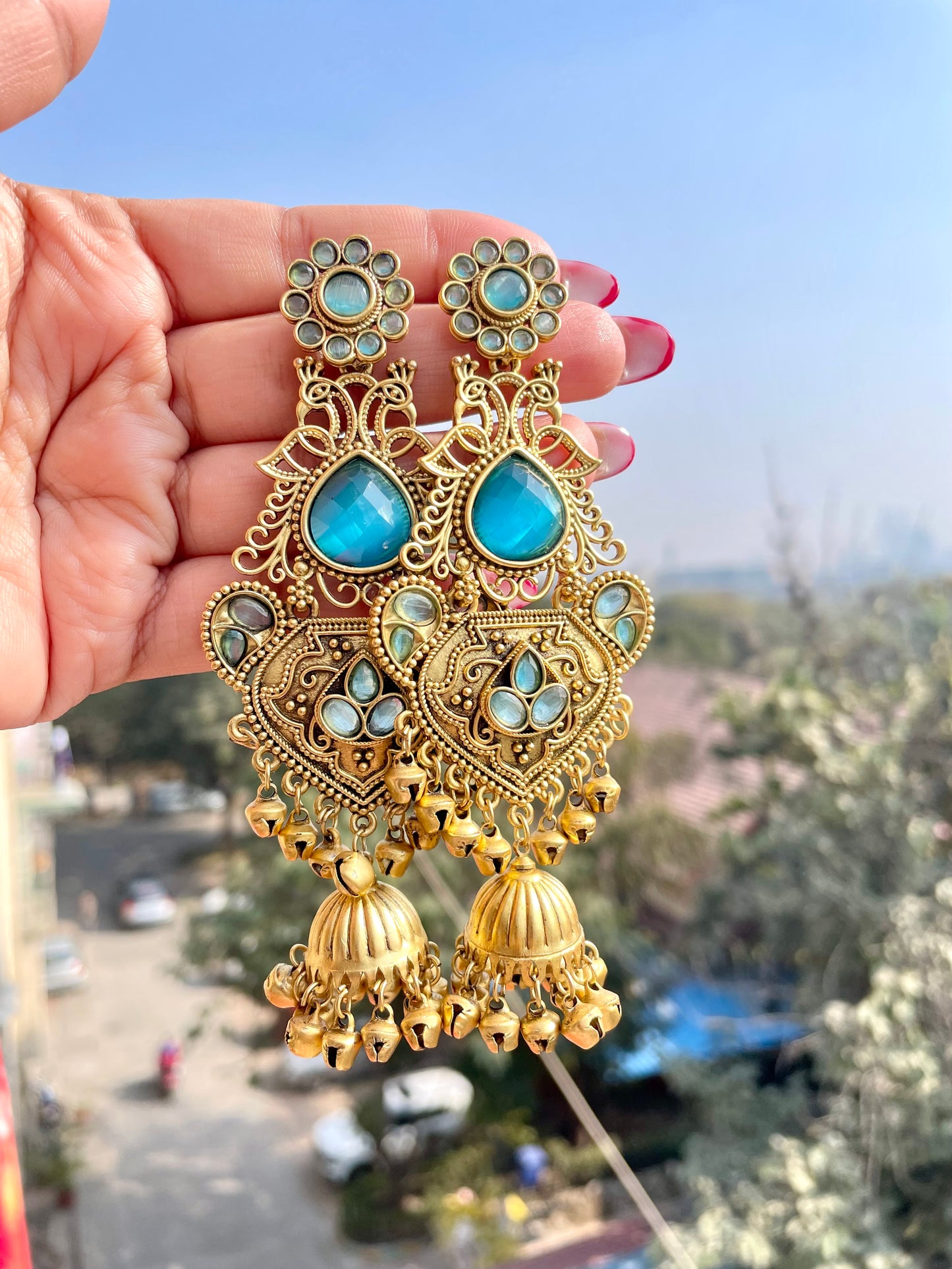Long kashmiri ghungroo jhumka