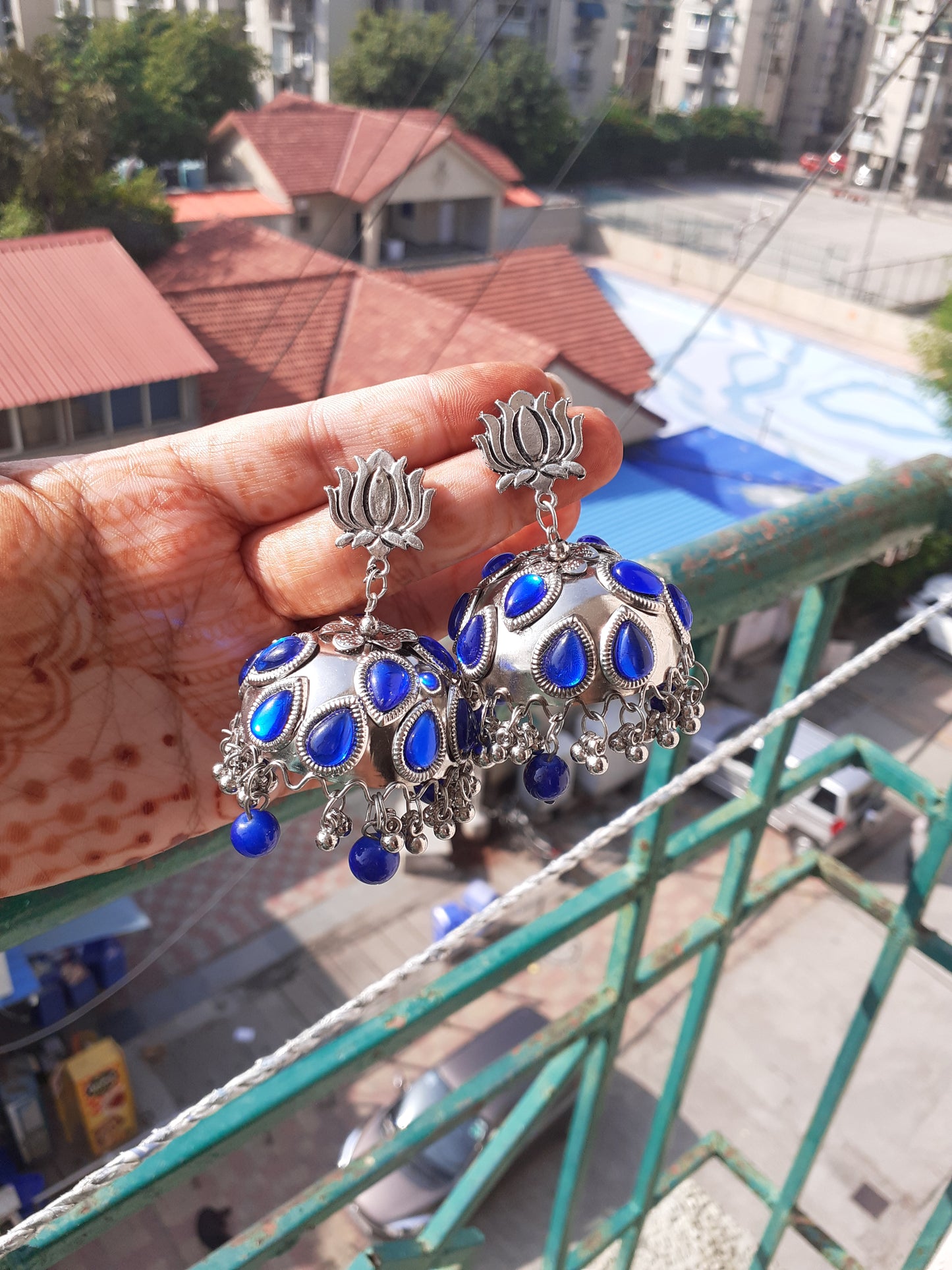 Beaded lotus jhumka