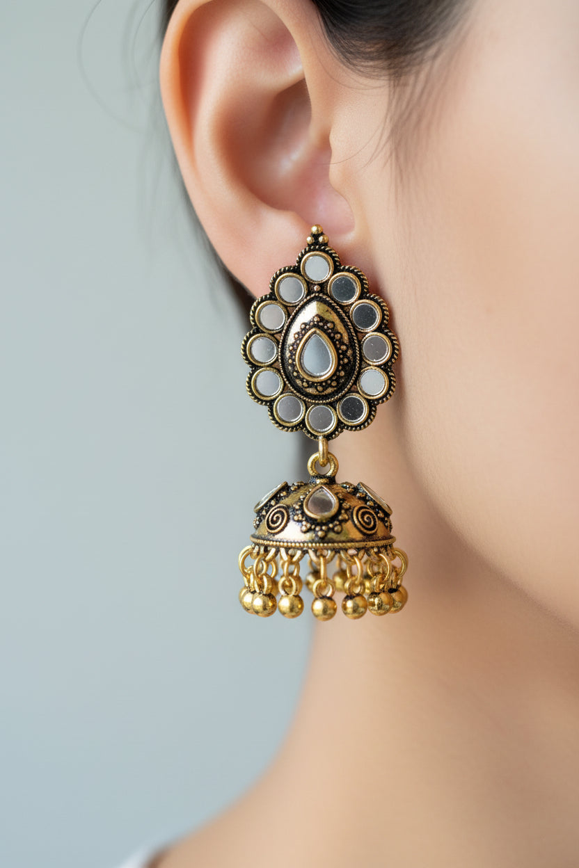 Mirror gold jhumka jewellerylovers