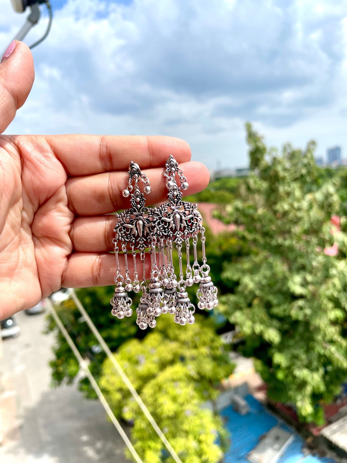 Shop silver lotus hanging earrings at Jewellery Lovers. Anti-tarnish, trendy & perfect for daily or festive wear. Free shipping available. jewellerylovers