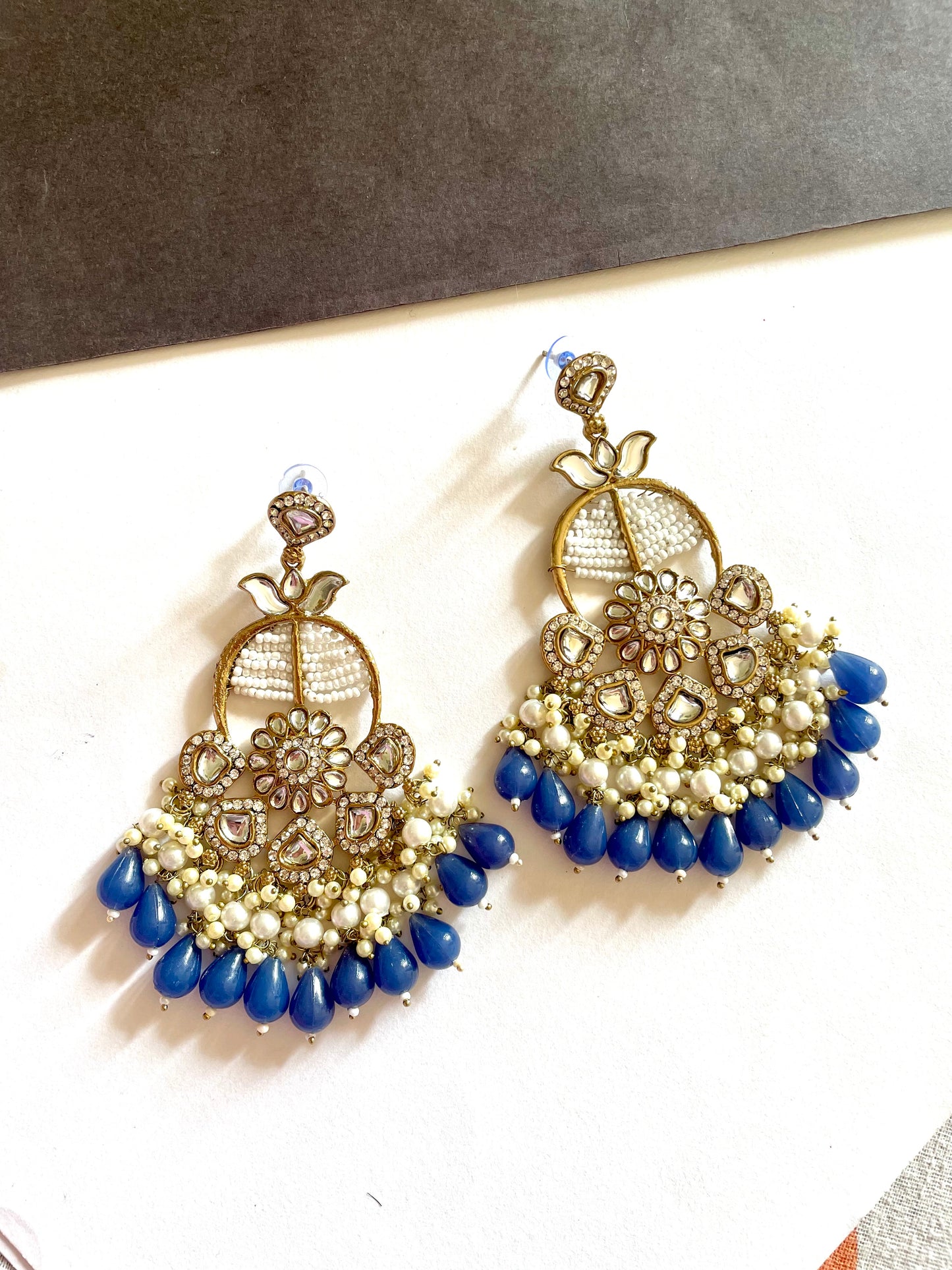 Flower kundan pearl earrings