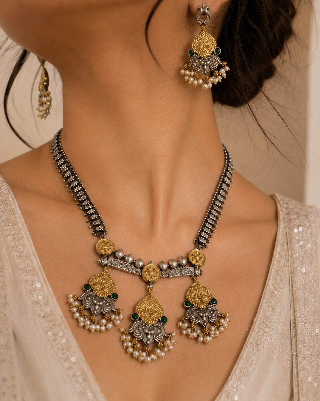 Dual tone high quality necklace with earrings jewellerylovers