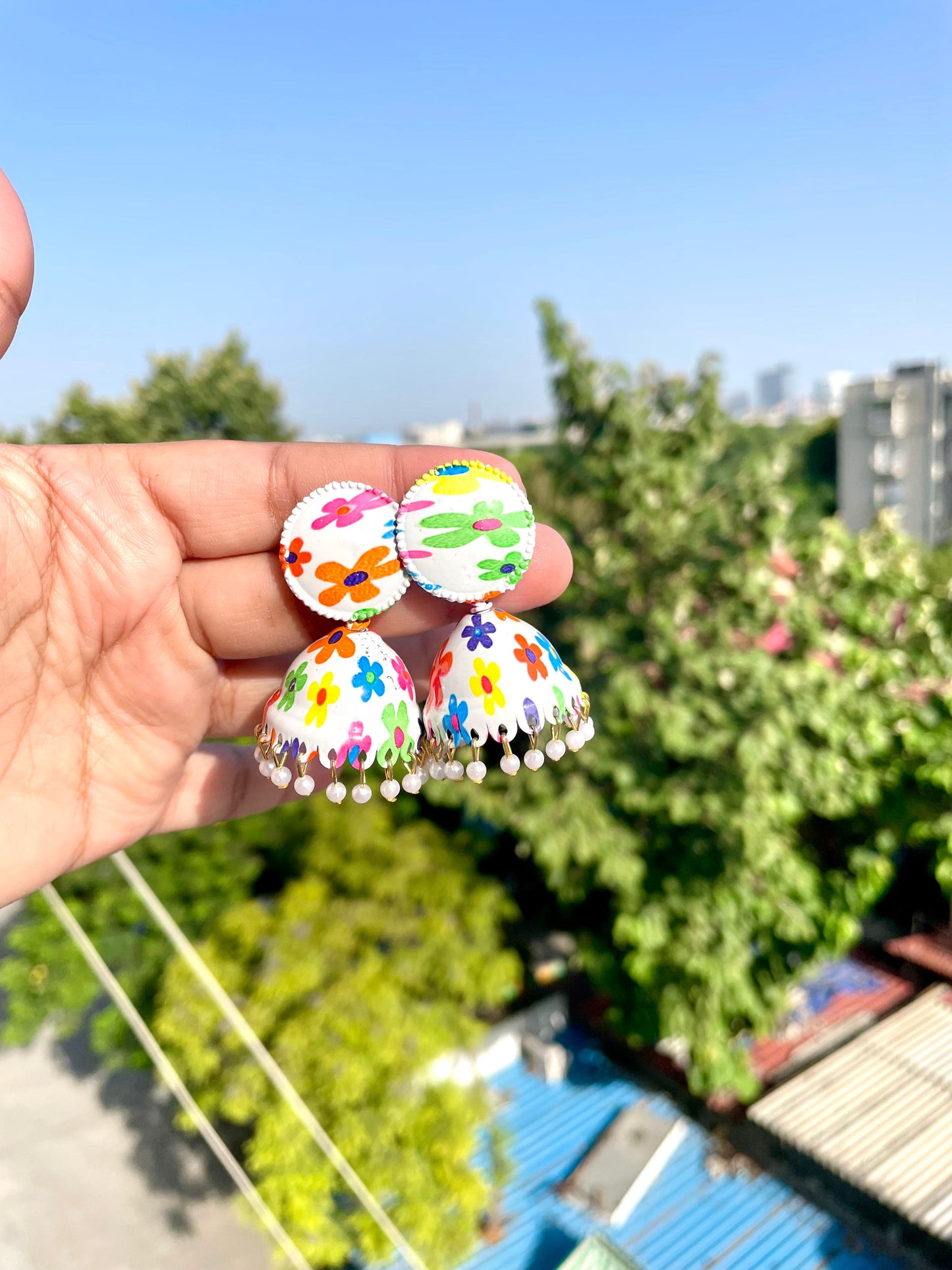 Shop hand painted jhumka at Jewellery Lovers. Anti-tarnish, trendy & perfect for daily or festive wear. Free shipping available. jewellerylovers