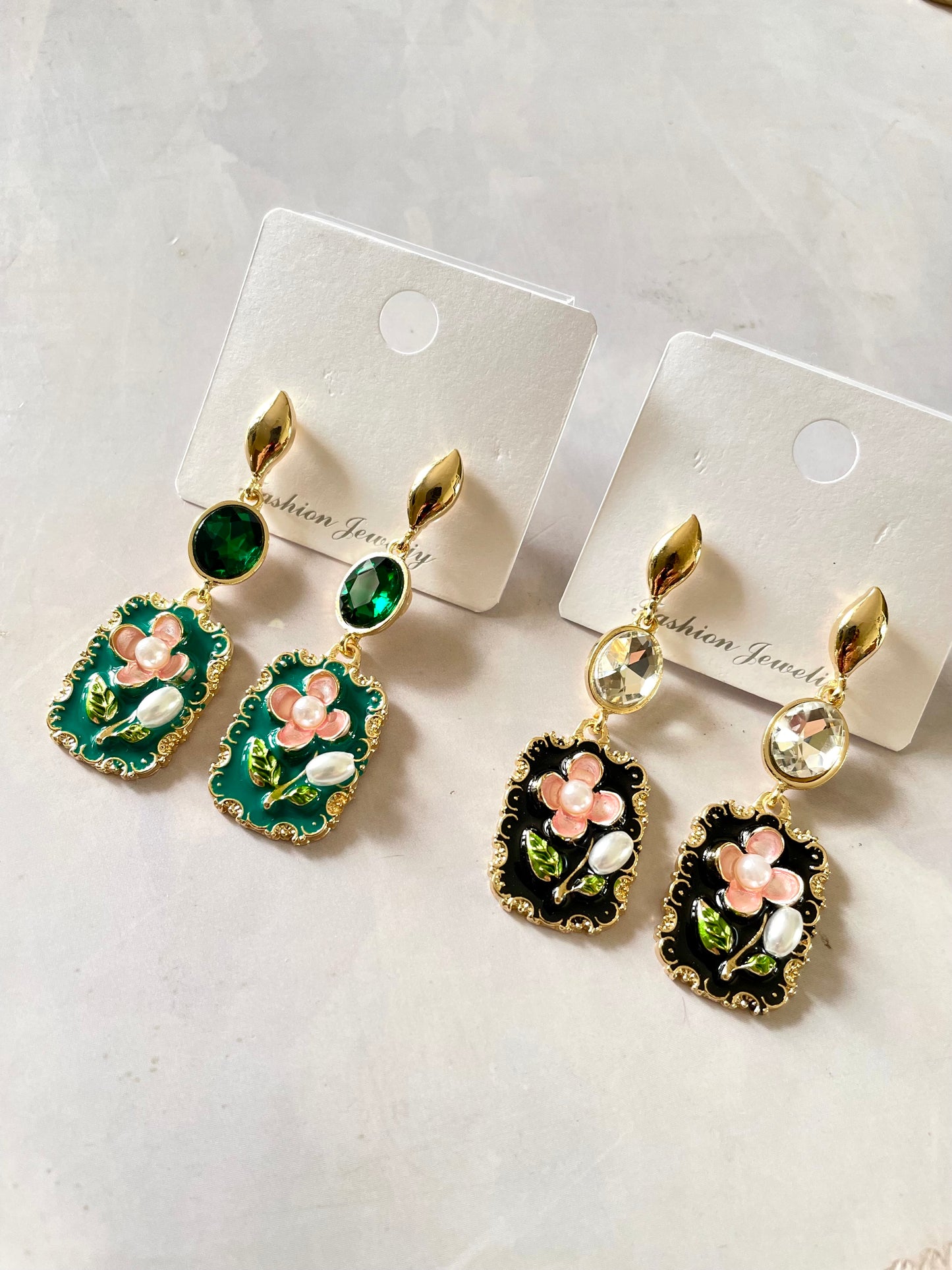 Enamel flower earrings