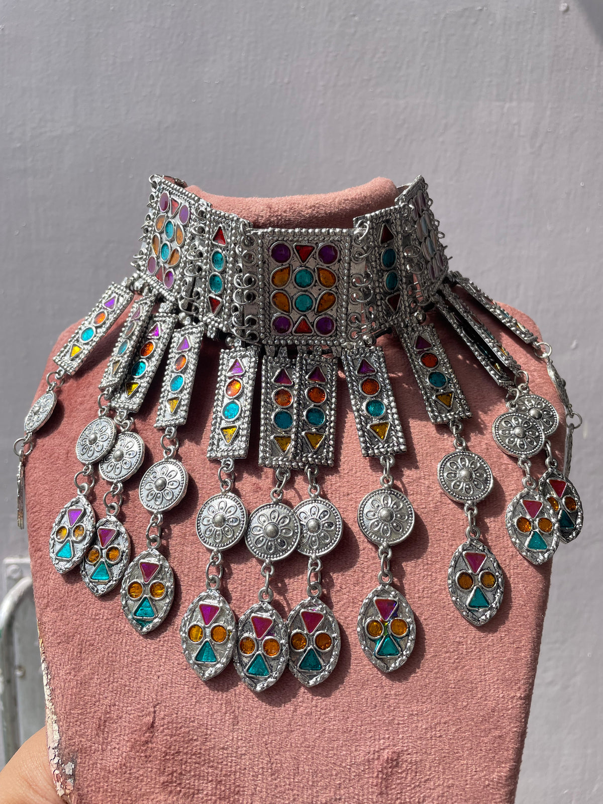 Multicolour Afghani Navratri Choker Necklace jewellerylovers