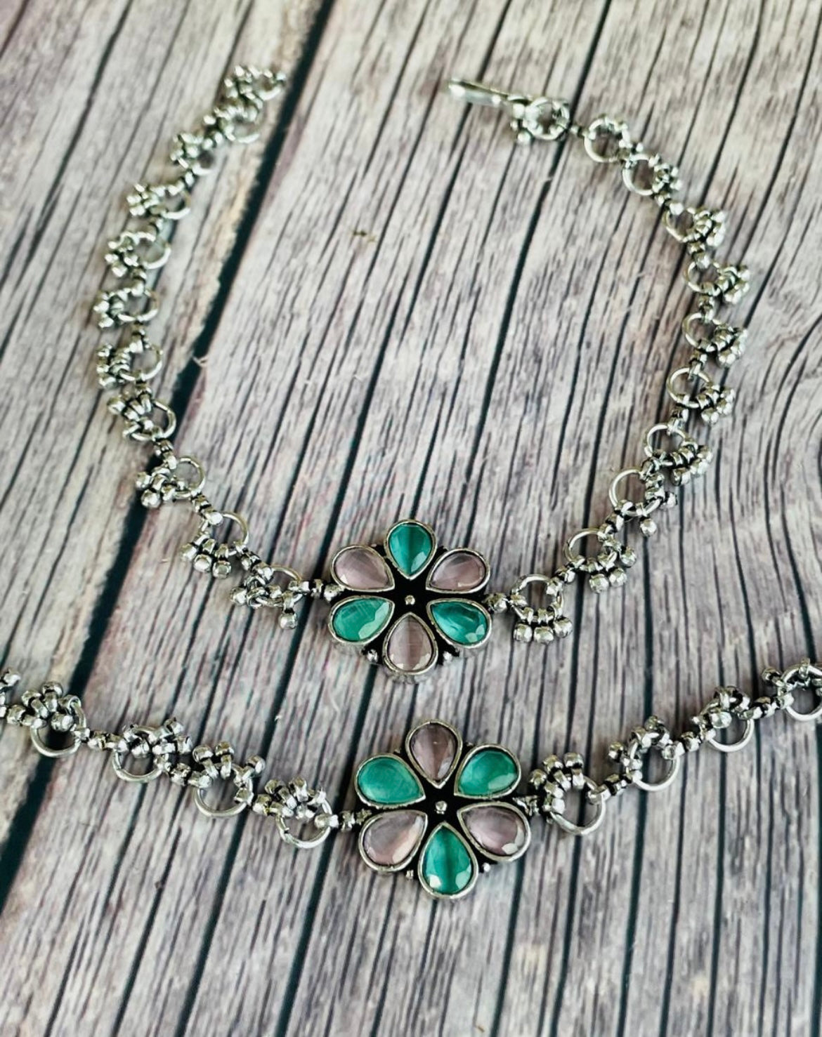 Brass flower Crystal anklets