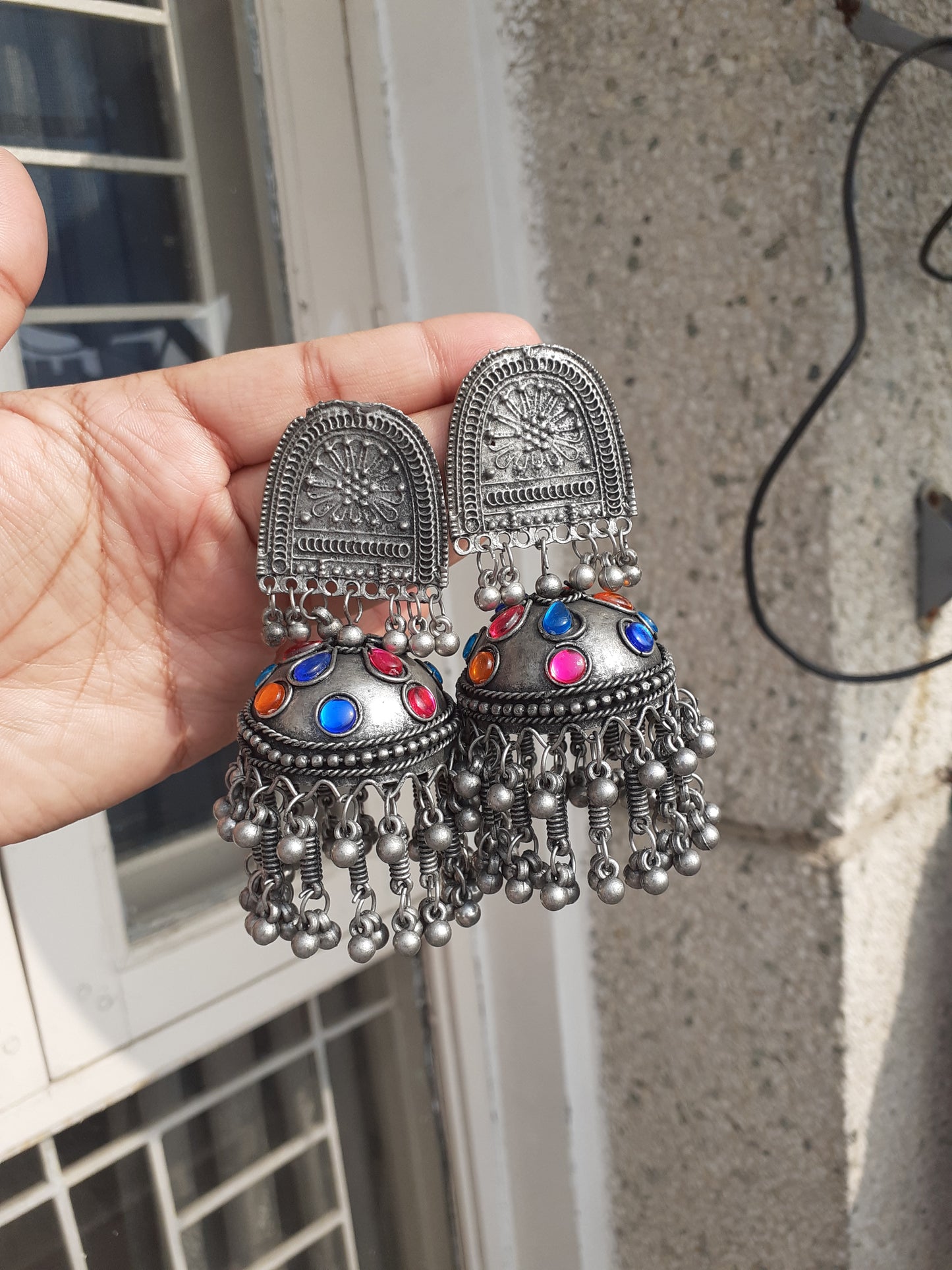 Black beaded jumbo jhumka