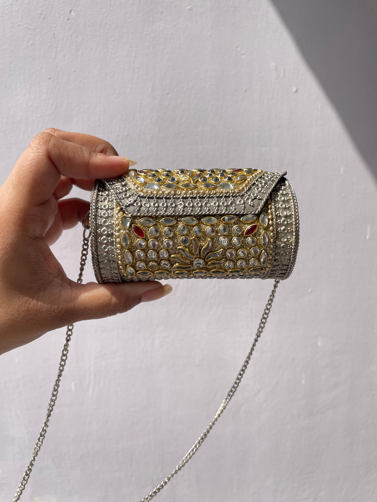 Stone work heavy Brass Mobile Sling bag (Small size) Round Shape jewellerylovers