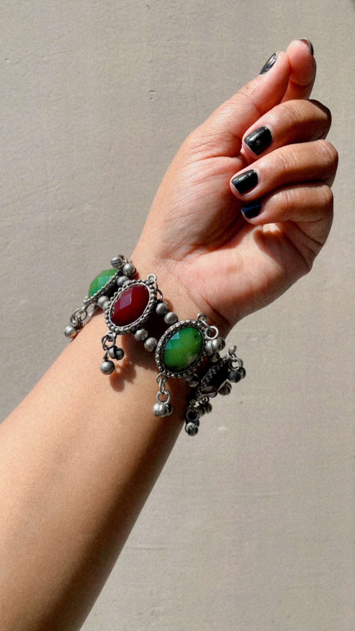 Double shade openable ghungru oxidised bangles