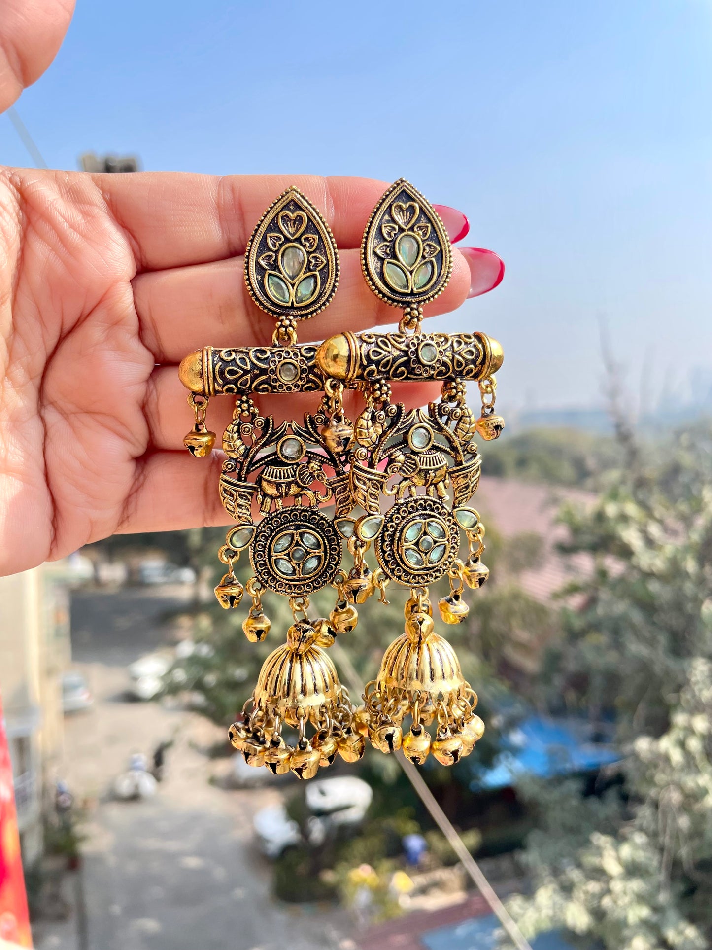Golden kashmiri jhumkas