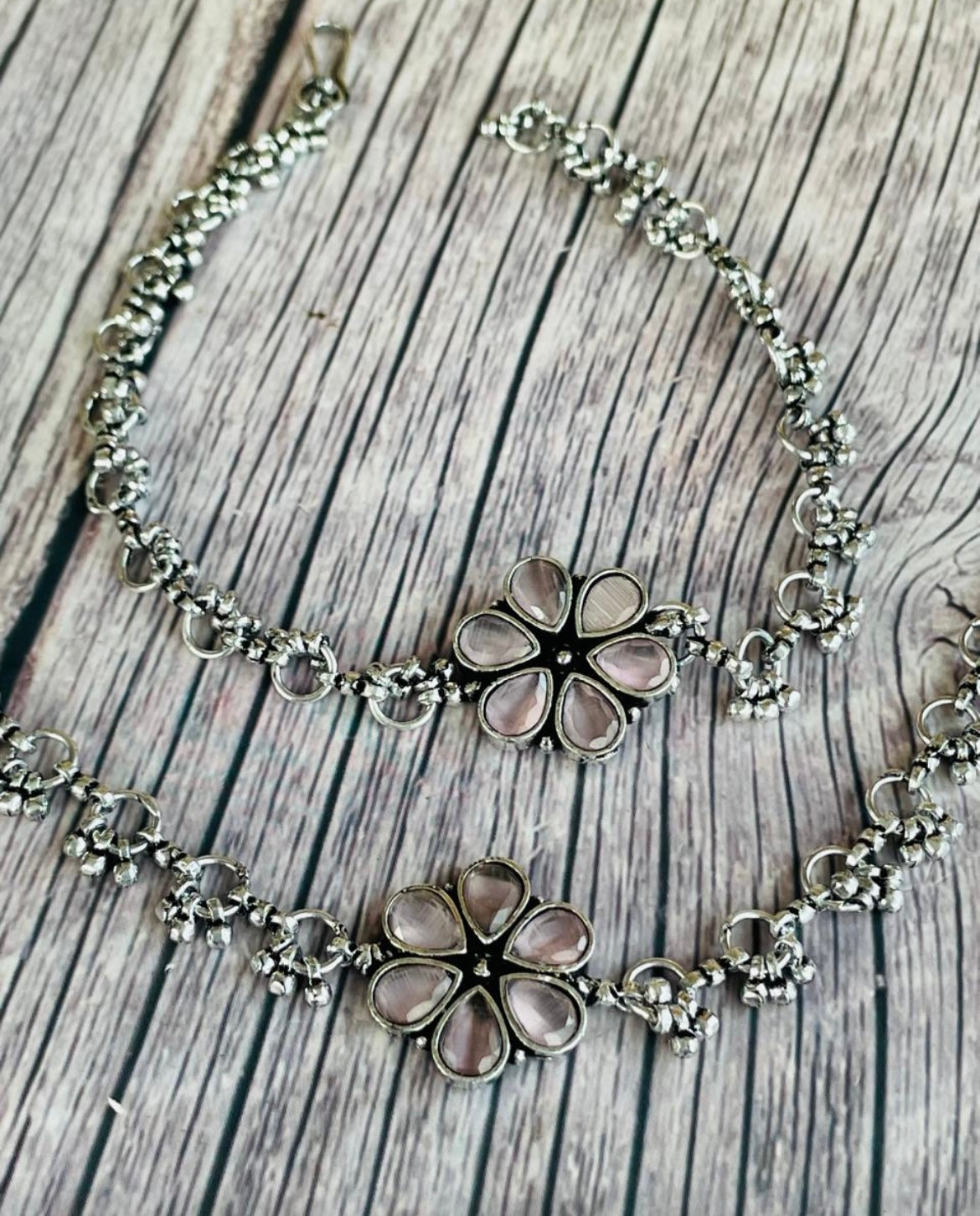 Brass flower Crystal anklets