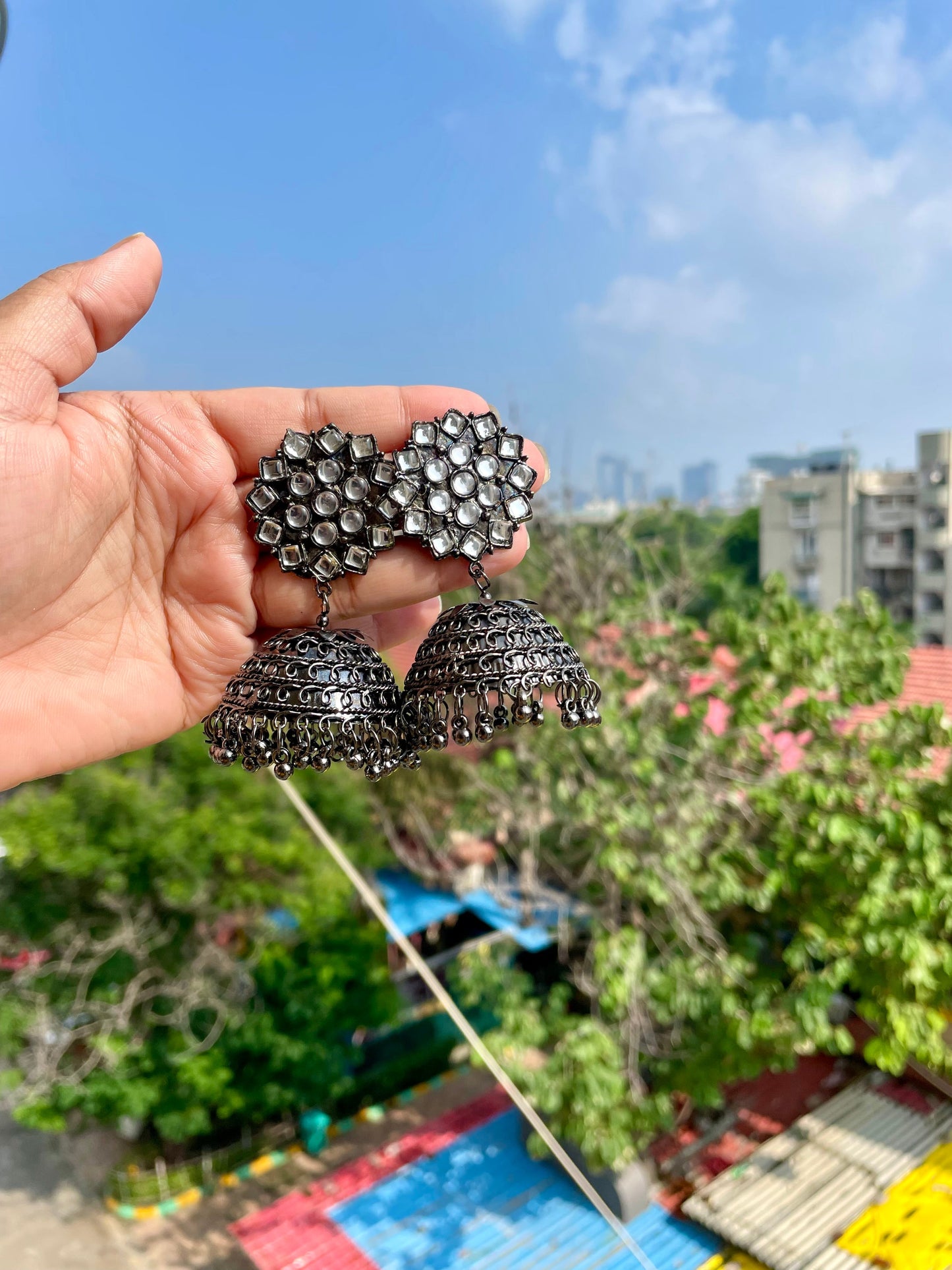 Shop black dots jhumka at Jewellery Lovers. Anti-tarnish, trendy & perfect for daily or festive wear. Free shipping available. jewellerylovers