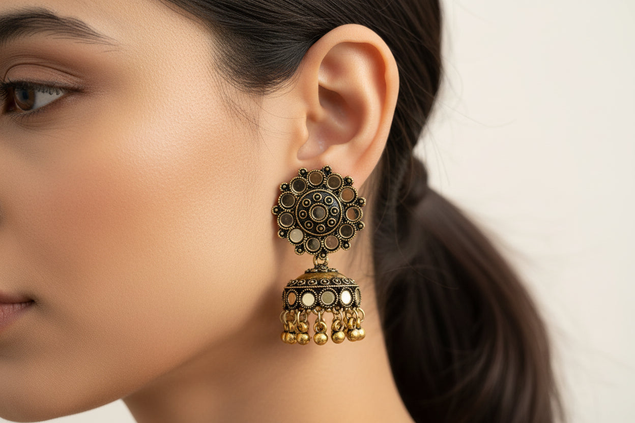 Mirror golden jhumka jewellerylovers