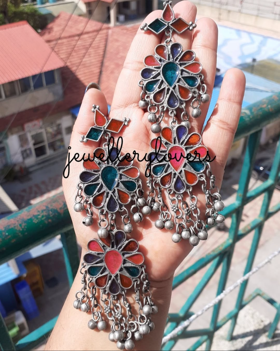 Multicolour double layer earrings