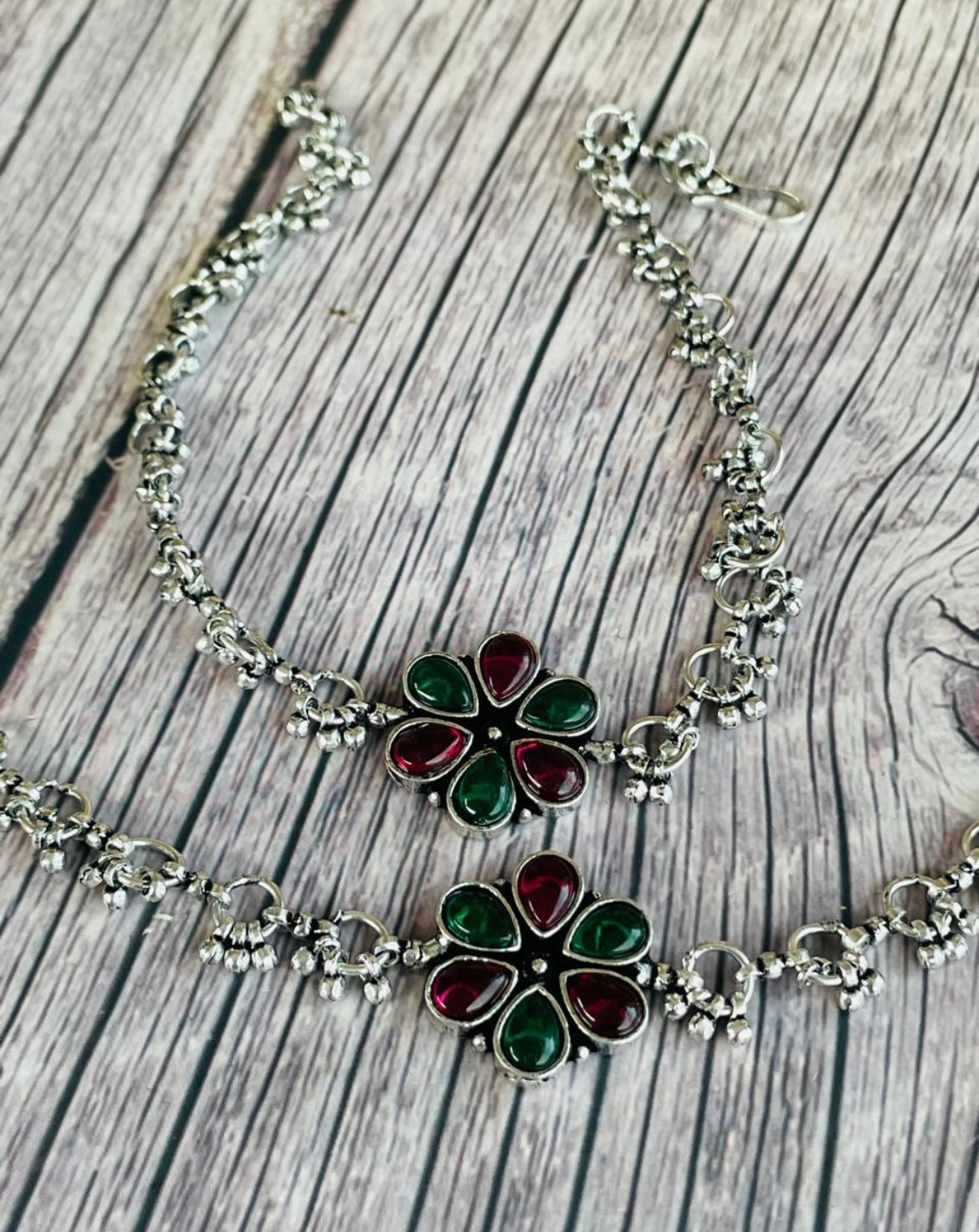 Brass flower Crystal anklets