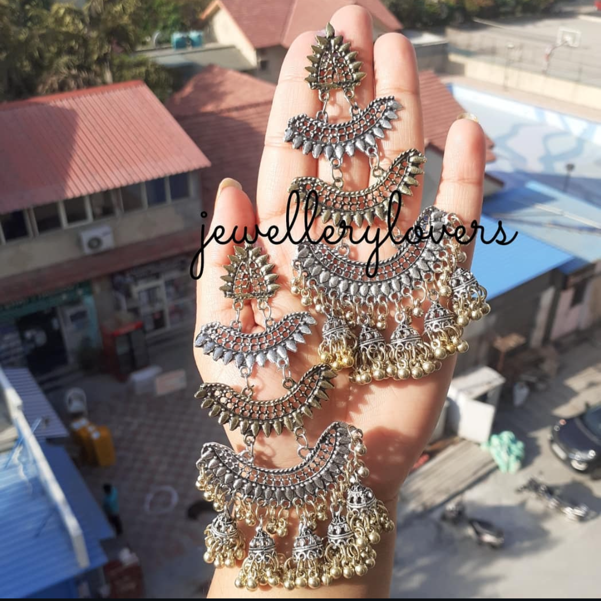 Dual tone long earrings
