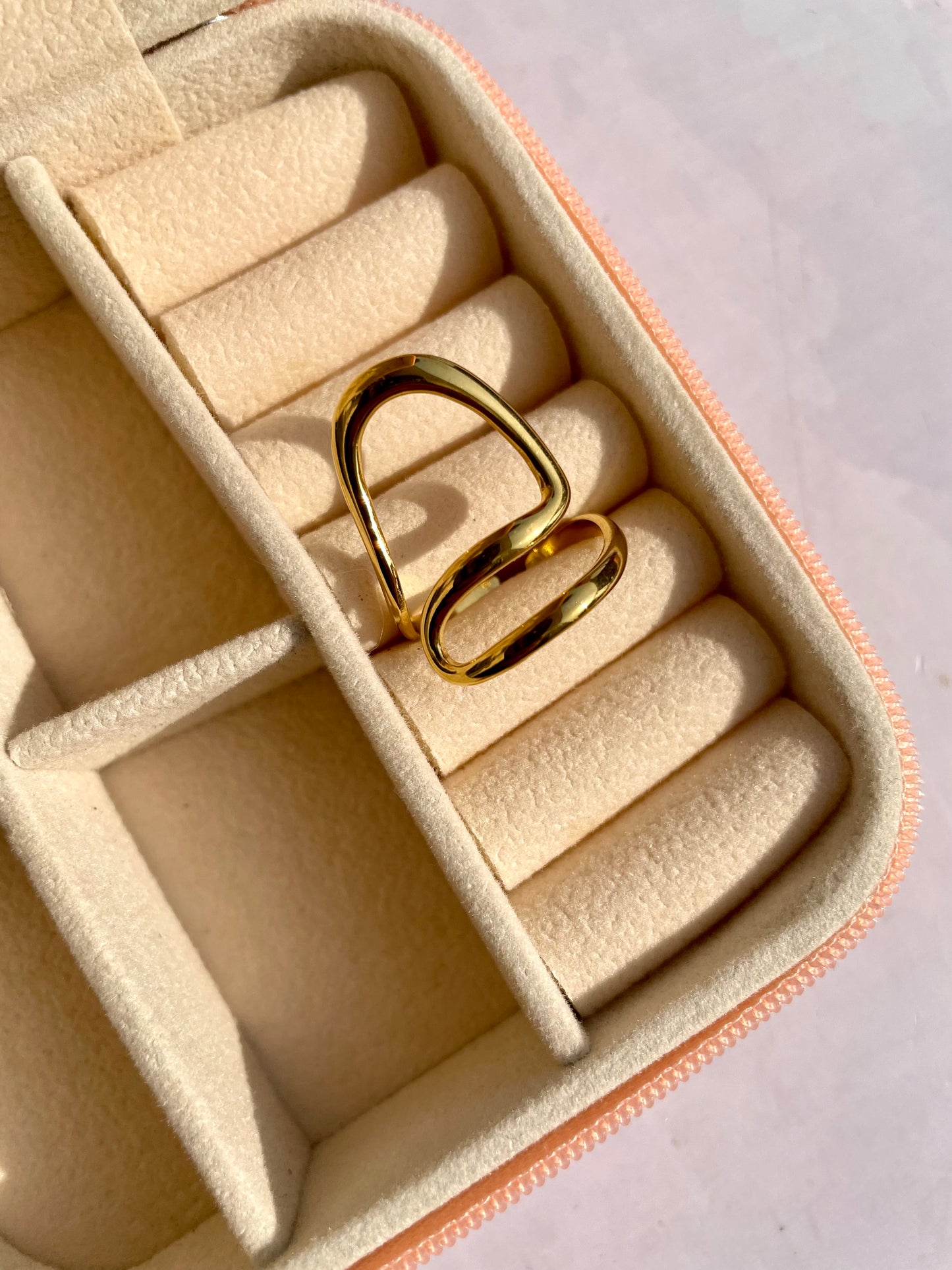Adjustable gold plated ring