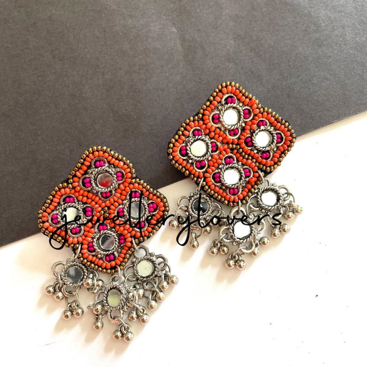 Beaded mirror earrings