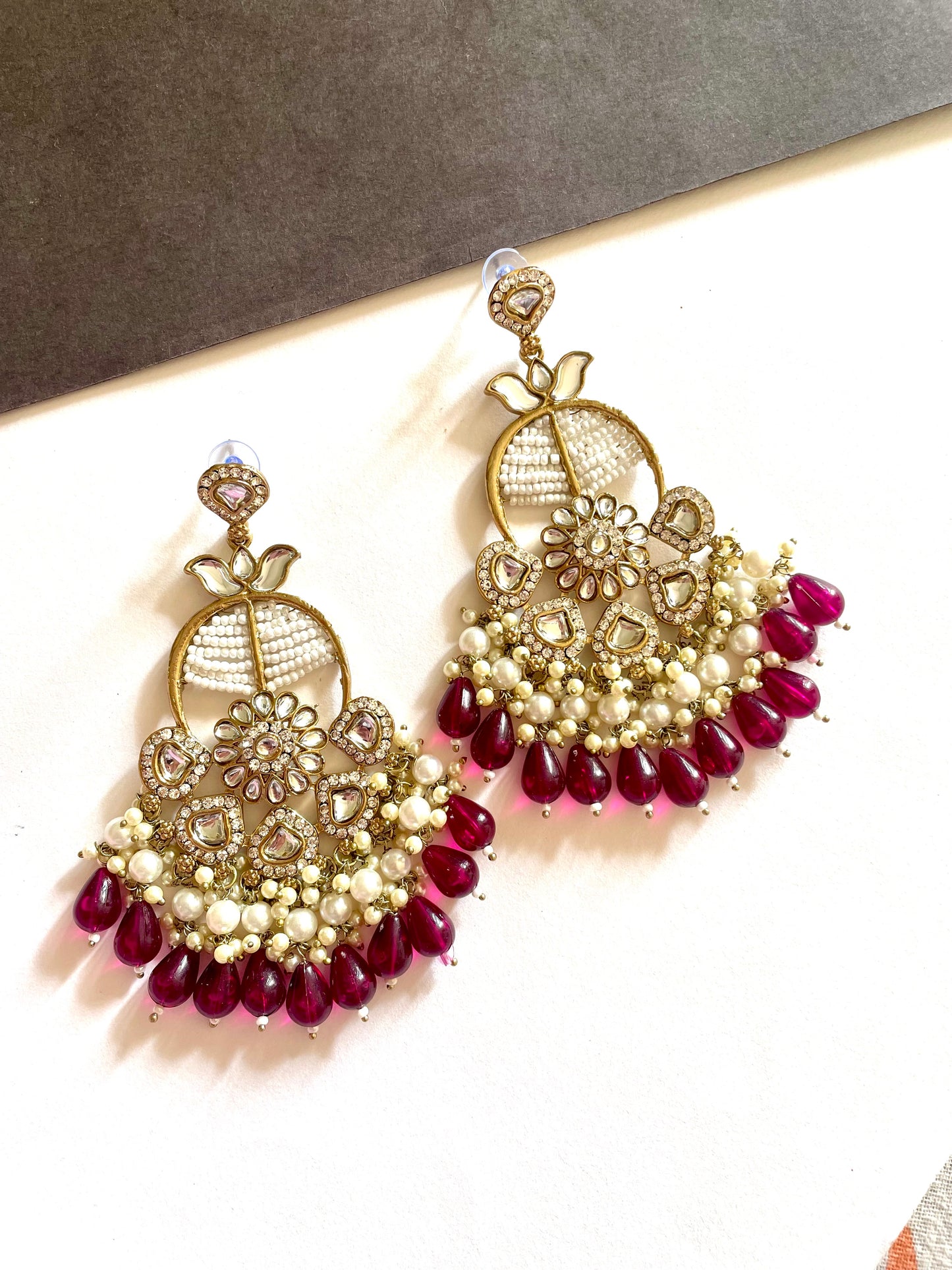 Flower kundan pearl earrings