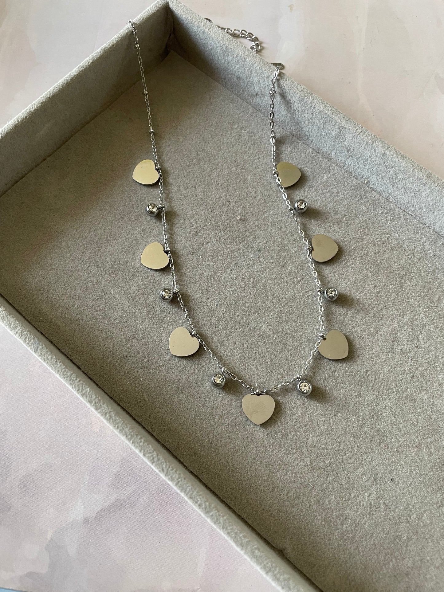 Silver heart stone necklace
