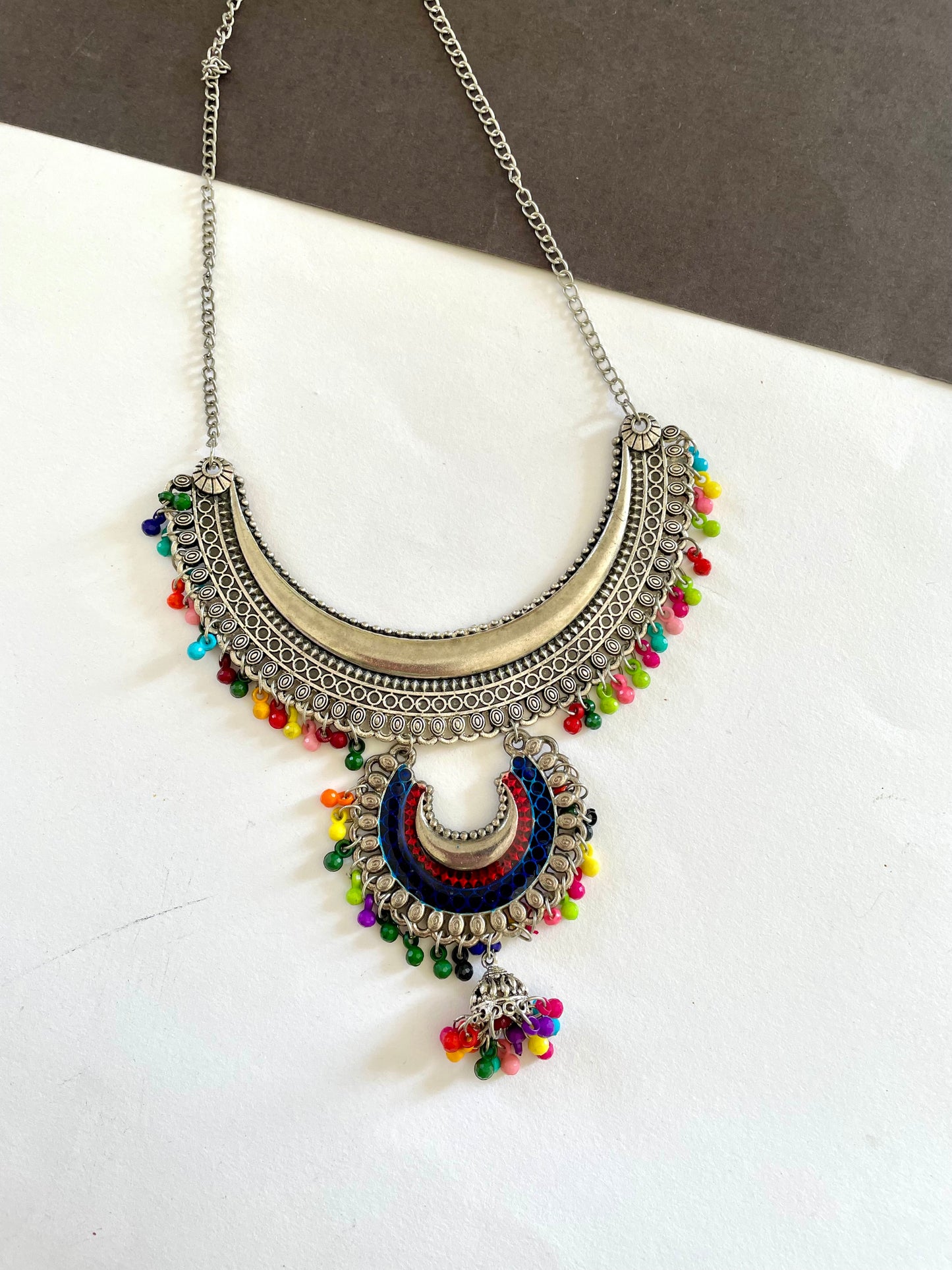 Shop oxidised necklace with chaandbali hanging at Jewellery Lovers. Anti-tarnish, trendy & perfect for daily or festive wear. Free shipping available. jewellerylovers