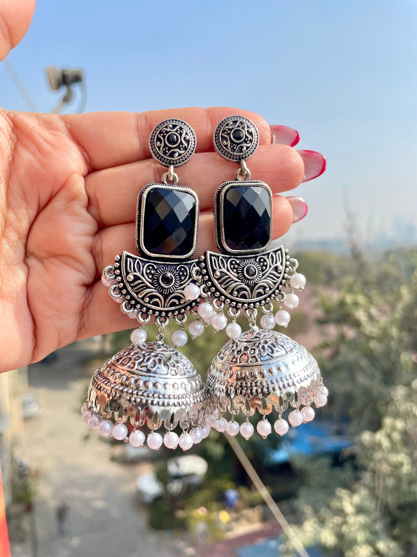 Kashmiri silver jhumka