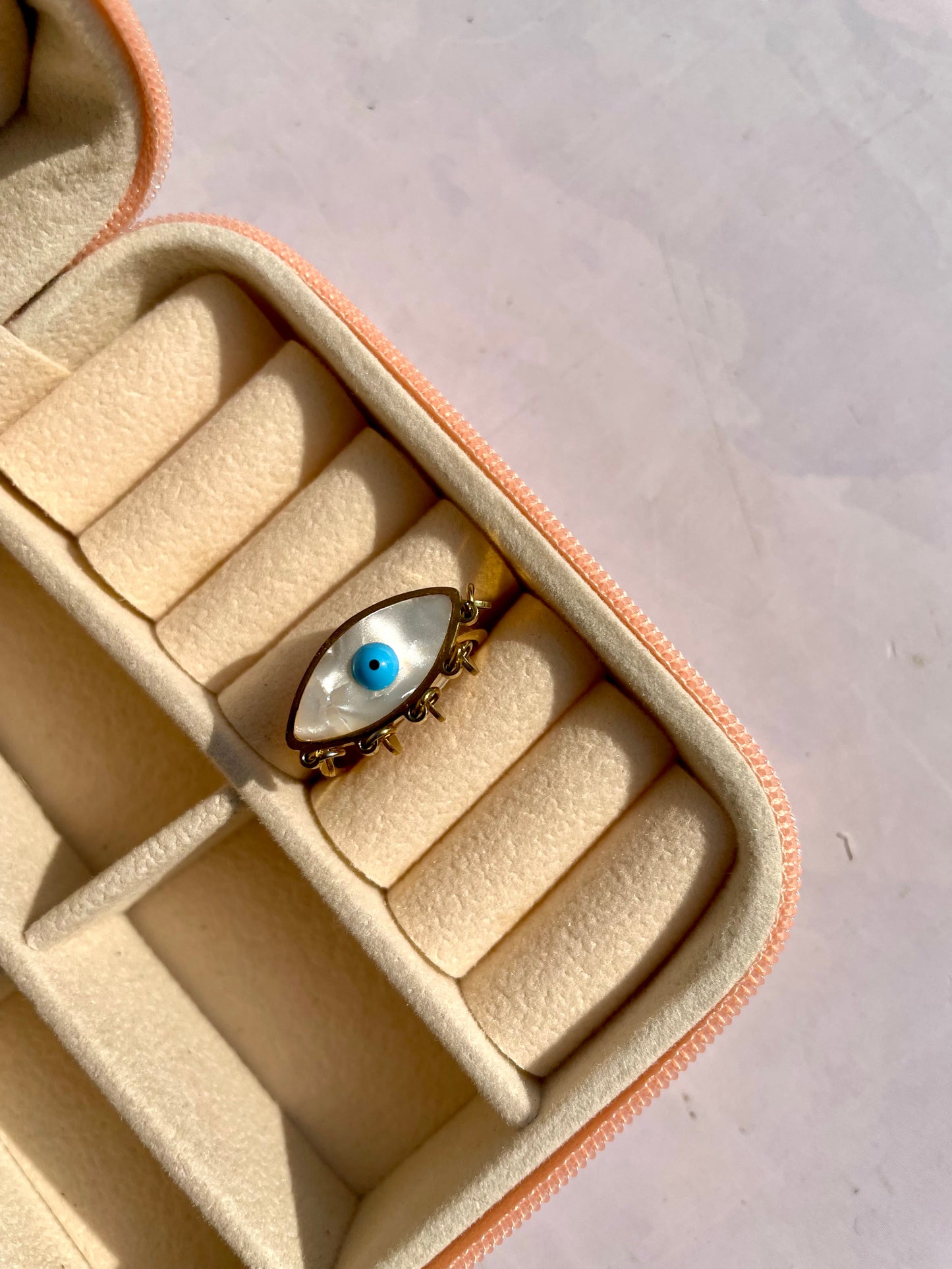 Evil eye adjustable anti tarnished ring