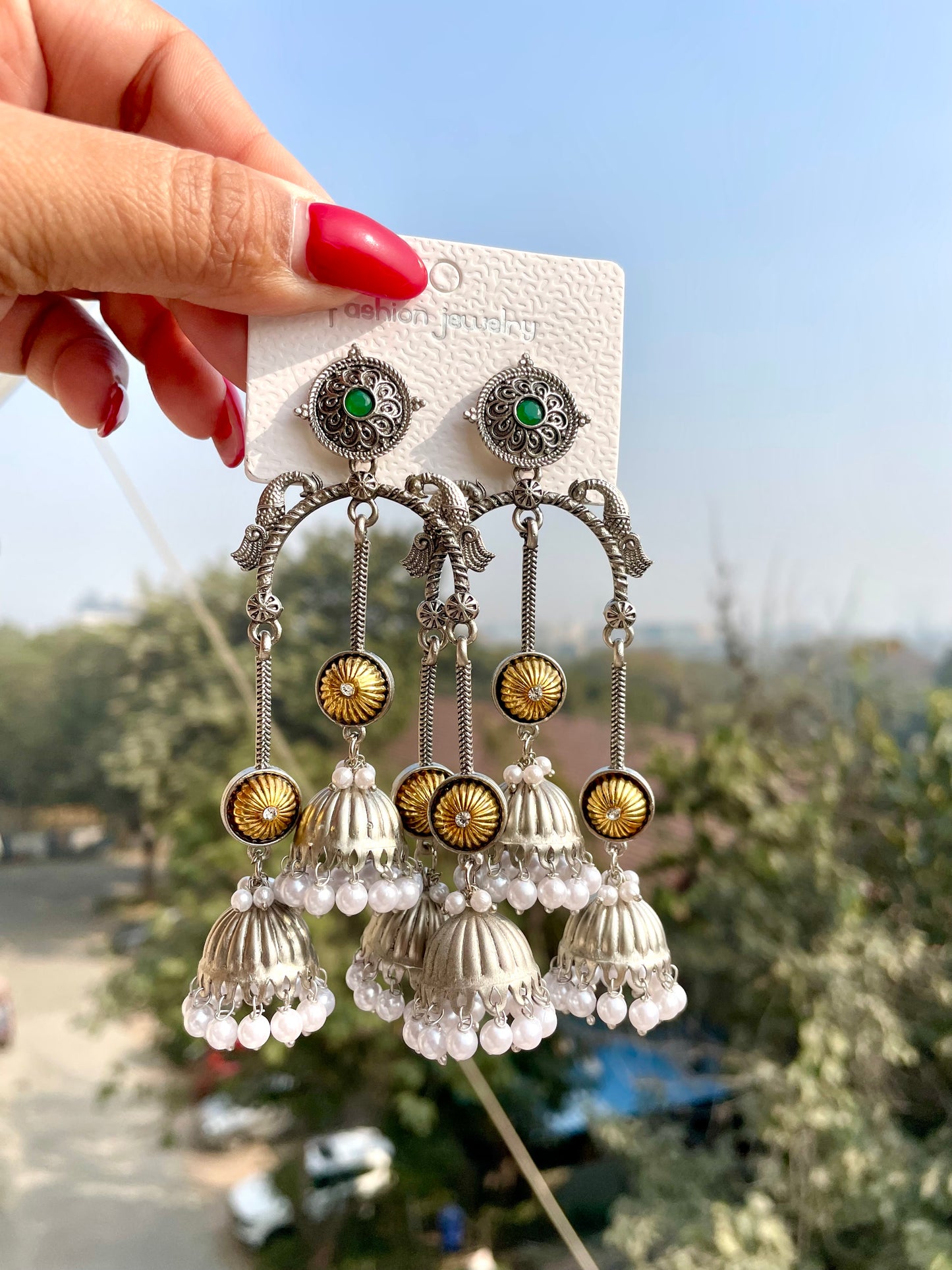 Kashmiri silver and golden dual shade jhumka jewellerylovers