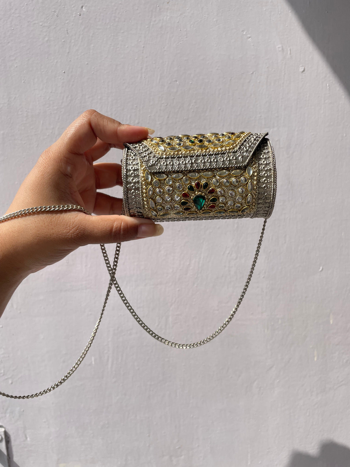 Stone work heavy Brass Mobile Sling bag (Small size) Round Shape jewellerylovers
