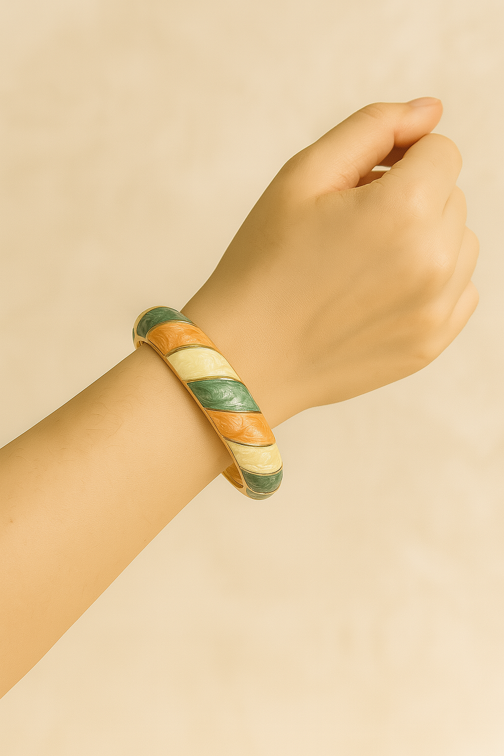 Spiral white and beige enamelled bangle jewellerylovers