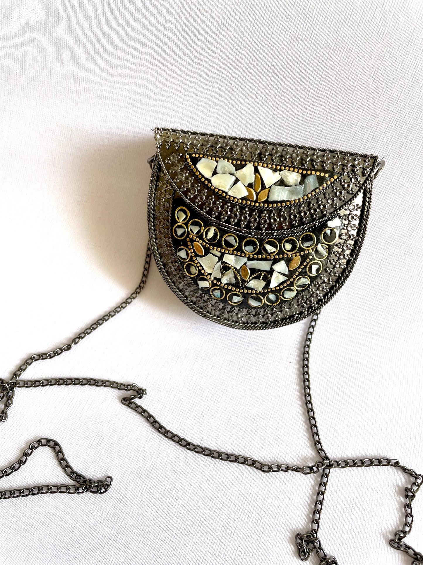 White and black stone sling bag