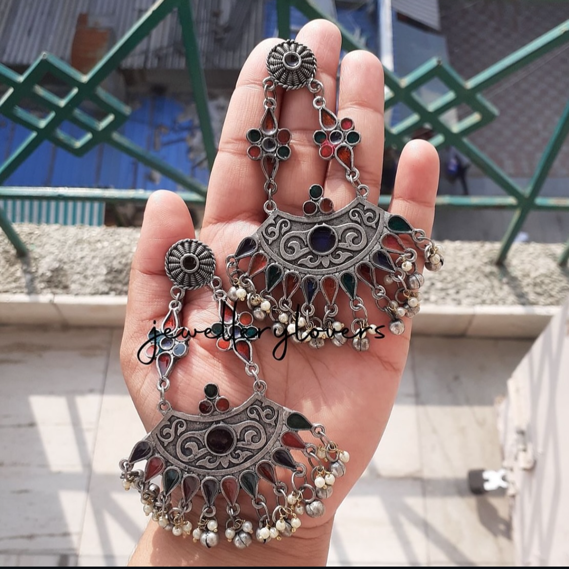 Shop multicolour afghani earrings at Jewellery Lovers. Anti-tarnish, trendy & perfect for daily or festive wear. Free shipping available. jewellerylovers