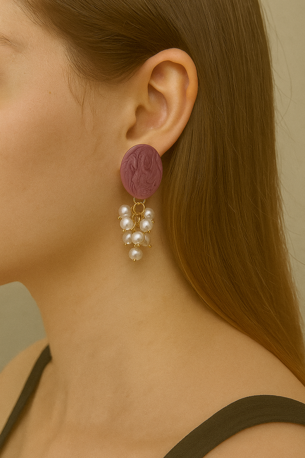 Shop textured round pearl drop earrings - statement studs in nude & mauve at Jewellery Lovers. Anti-tarnish, trendy & perfect for daily or festive wear. Free sh jewellerylovers