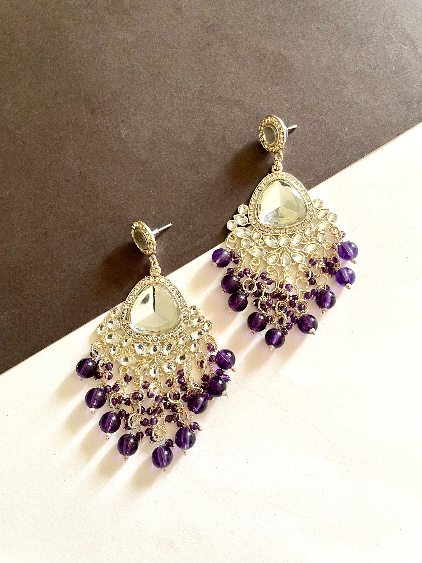 Diamond cut kundan earrings