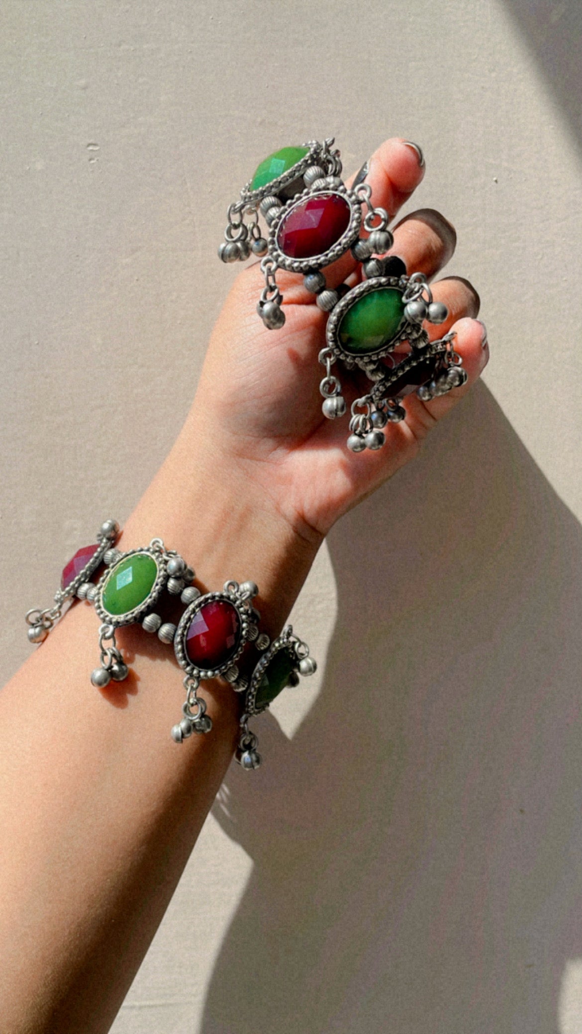 Double shade openable ghungru oxidised bangles