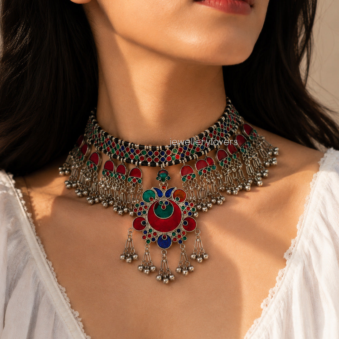 Afghani multicolour choker necklace jewellerylovers