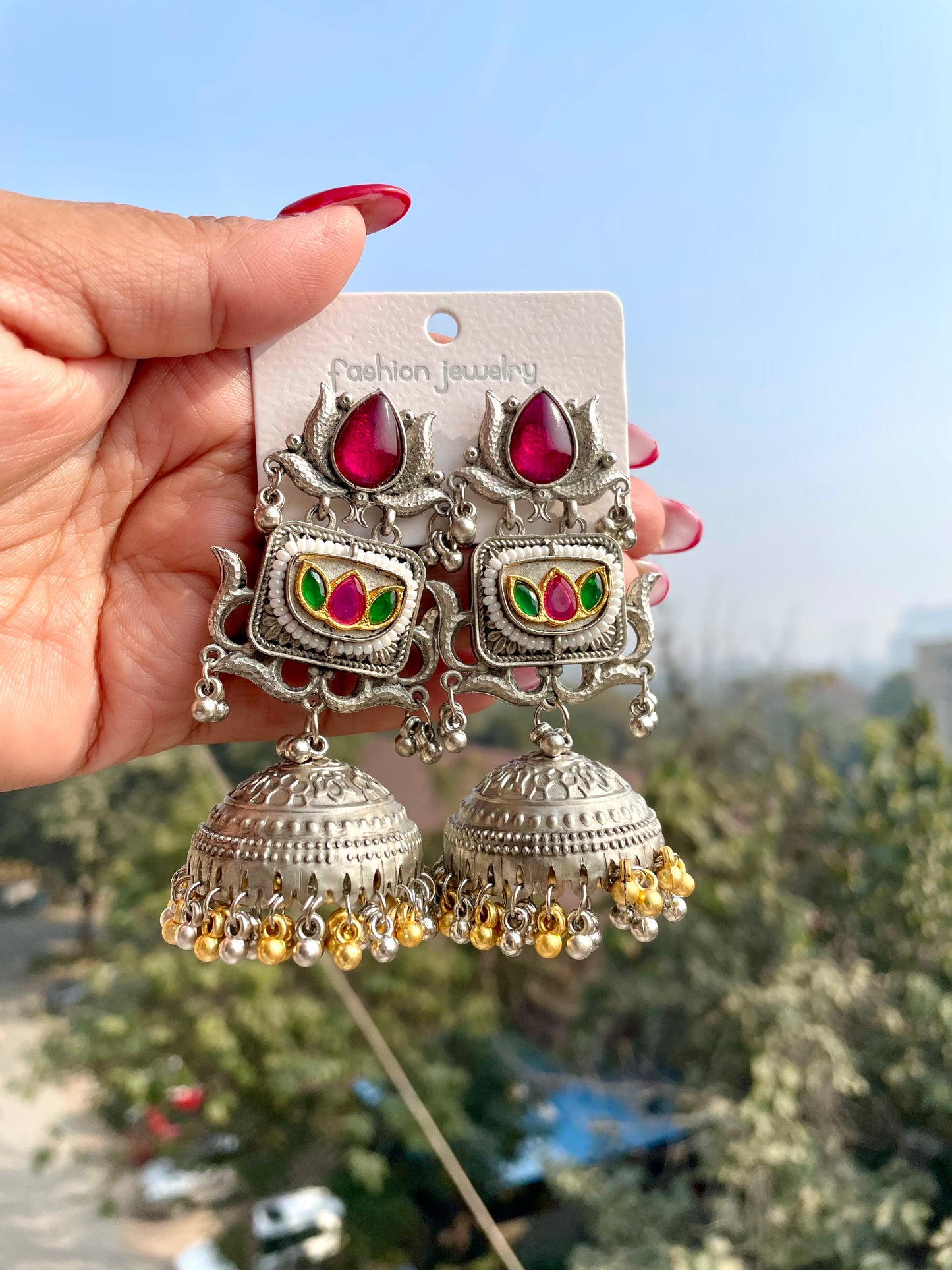 Lotus dual shade jhumka jewellerylovers