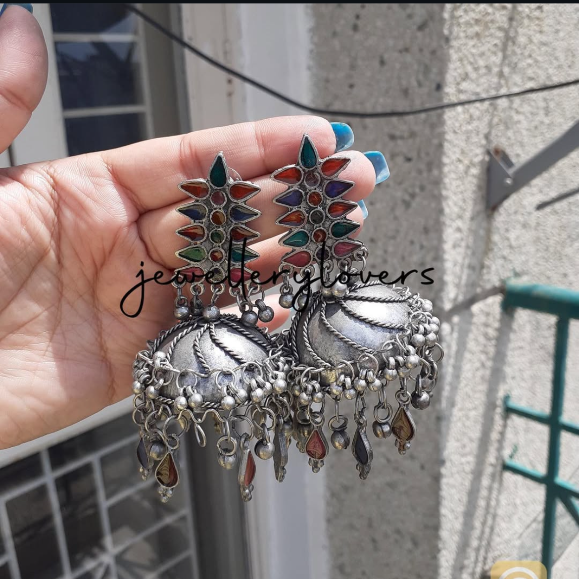 Multicolour beaded jhumka earrings