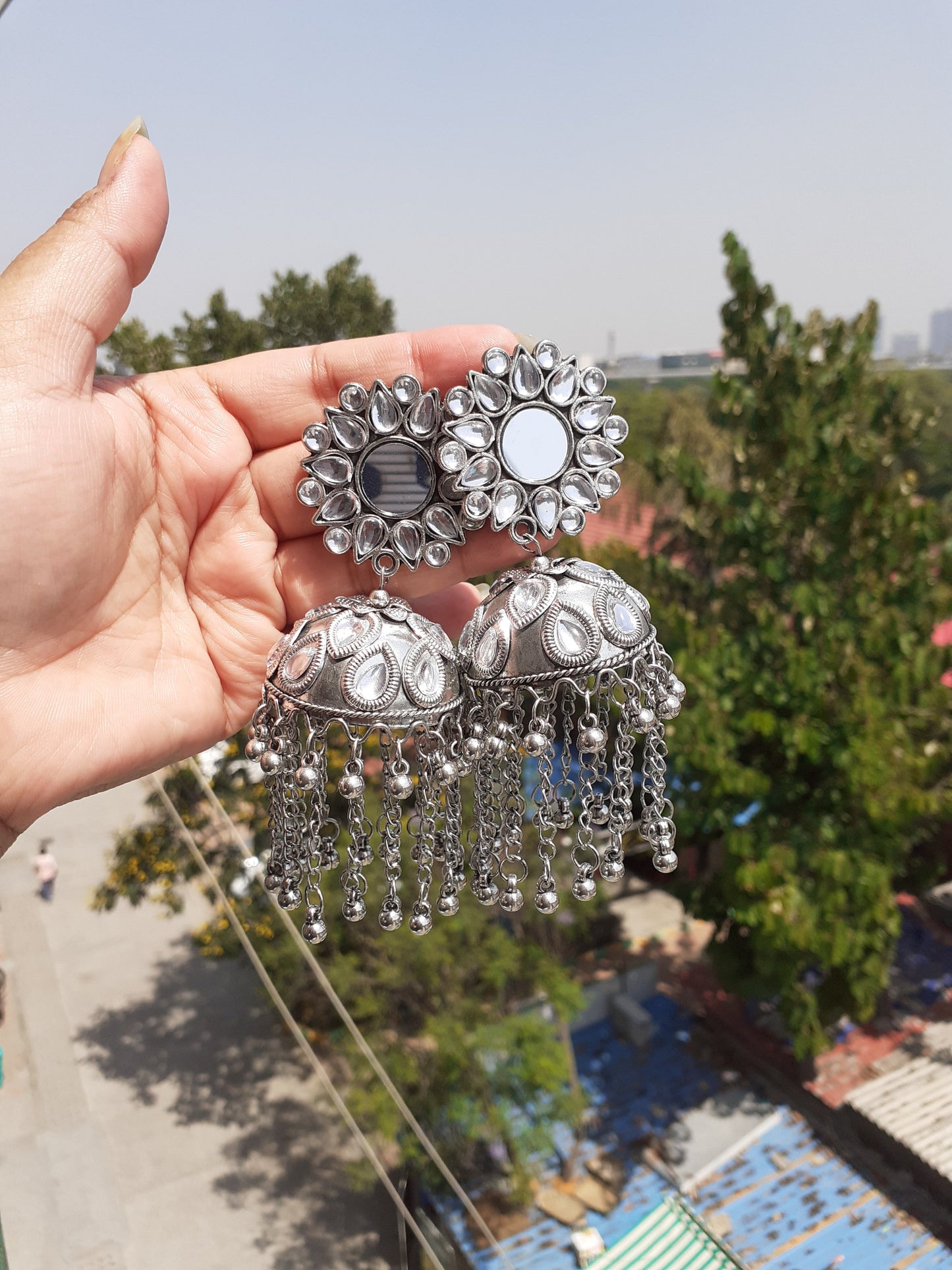 Shop mirror jhumka at Jewellery Lovers. Anti-tarnish, trendy & perfect for daily or festive wear. Free shipping available. jewellerylovers