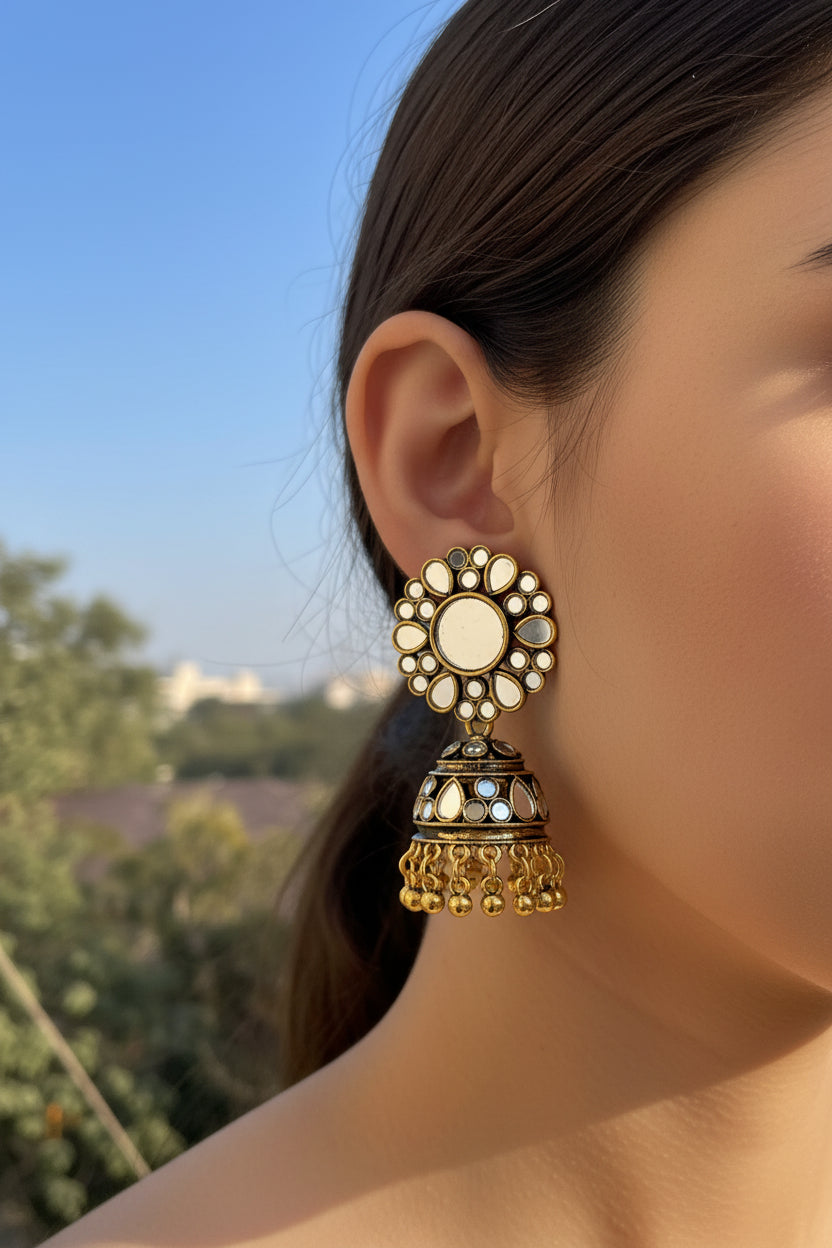 Mirror golden jhumka jewellerylovers