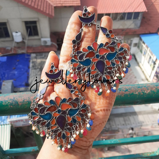 Multicolour chaandbaali earrings
