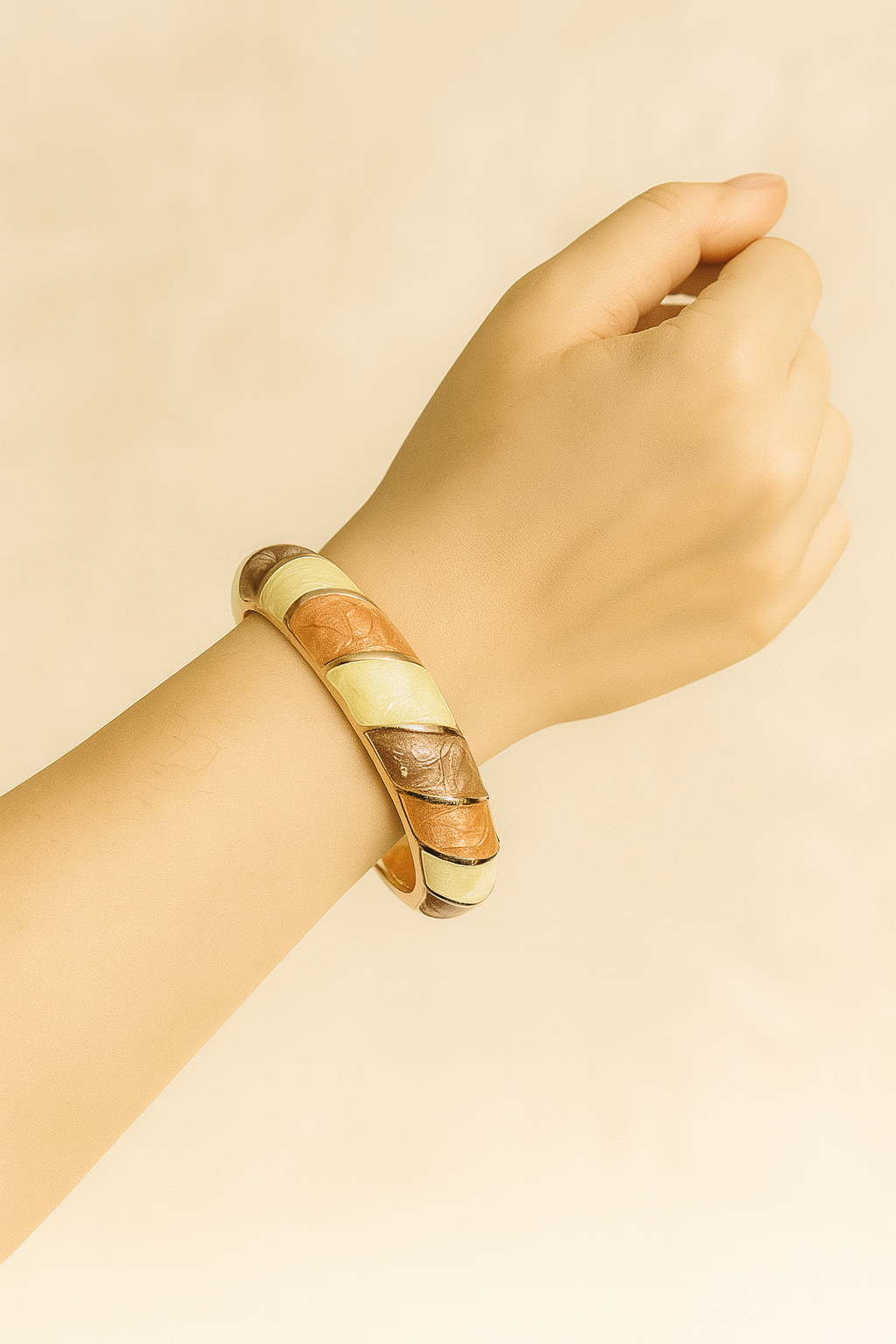 Cream and beige spiral enamelled bangles jewellerylovers