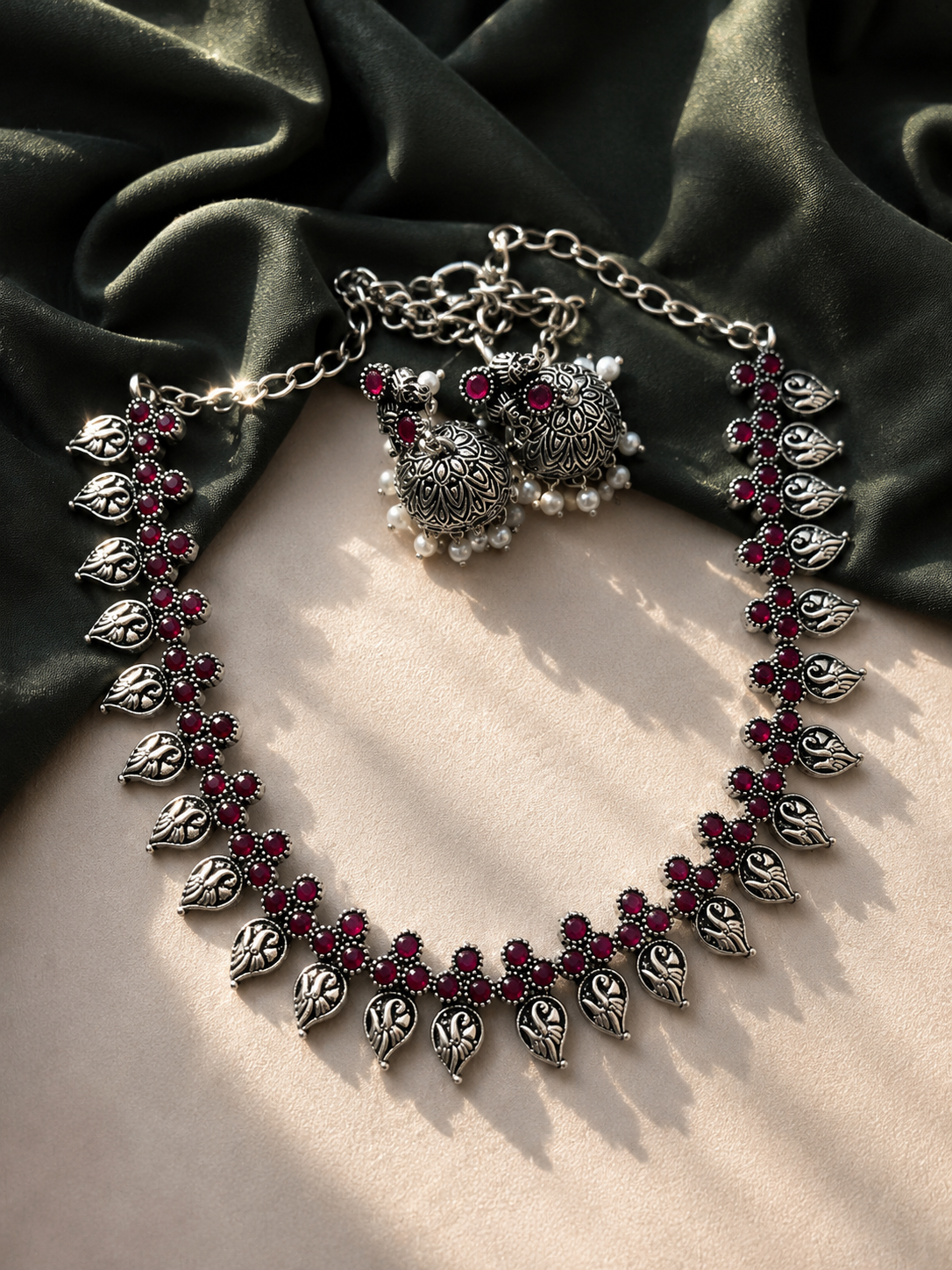 German silver necklace with earrings jewellerylovers