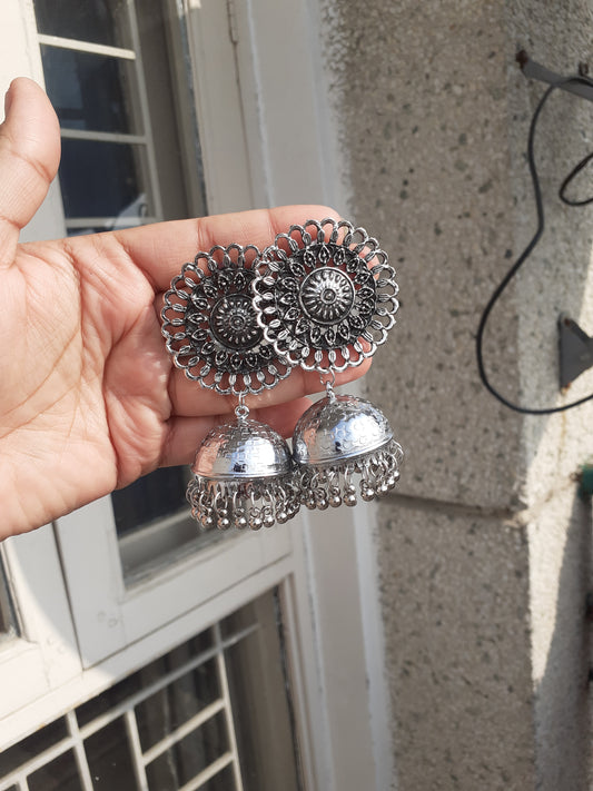 Oxidised baali jhumka in silver
